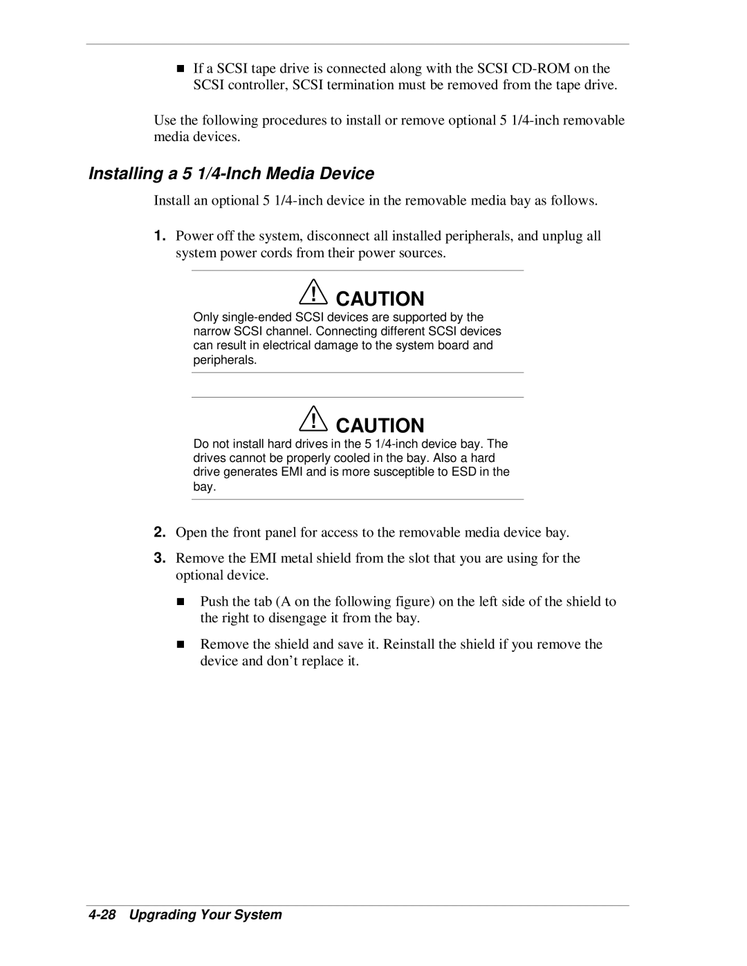 NEC MH4500 manual Installing a 5 1/4-Inch Media Device 