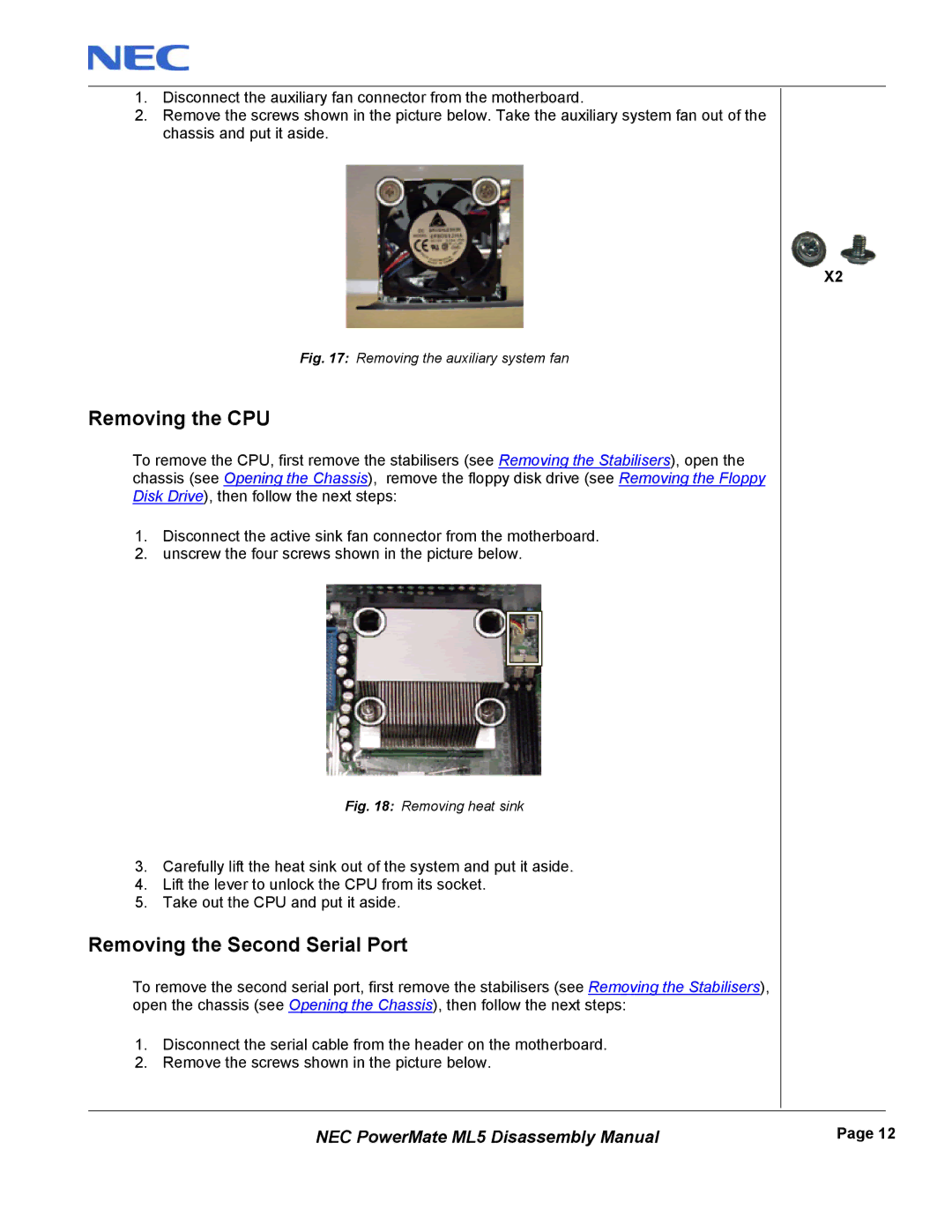 NEC mL5 manual Removing the CPU, Removing the Second Serial Port 