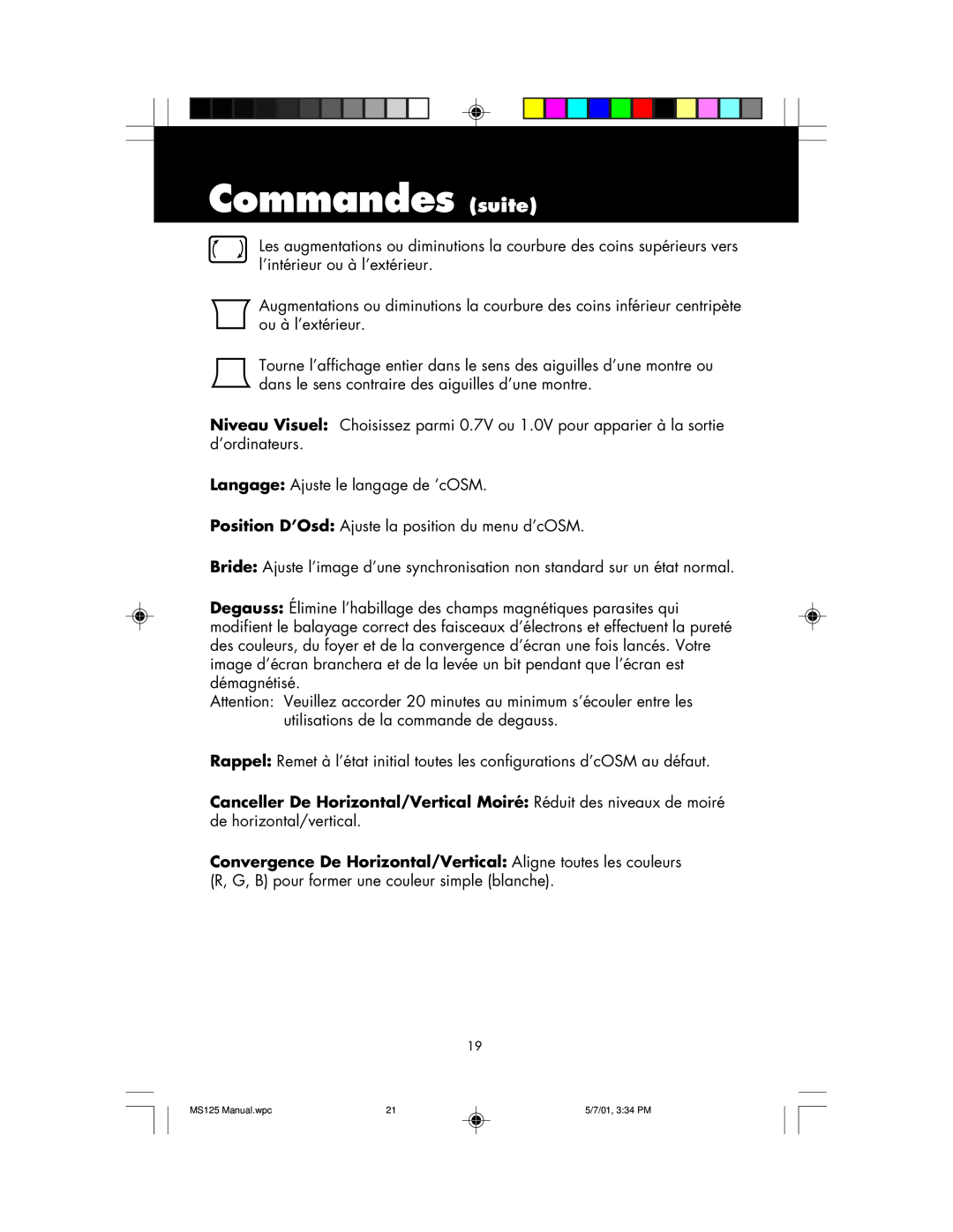 NEC MS125 manual Commandes suite 