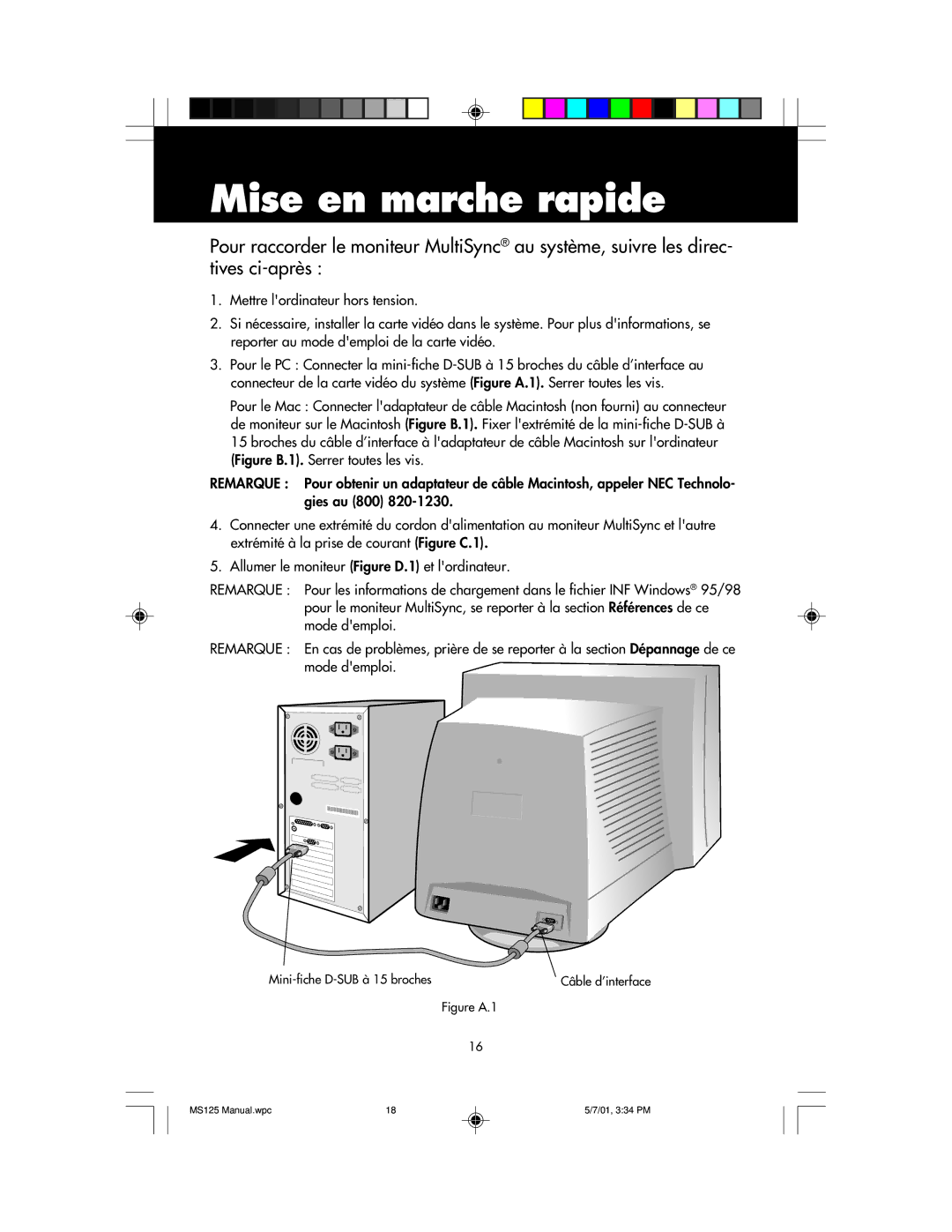 NEC MS125 manual Mise en marche rapide, Figure A.1 