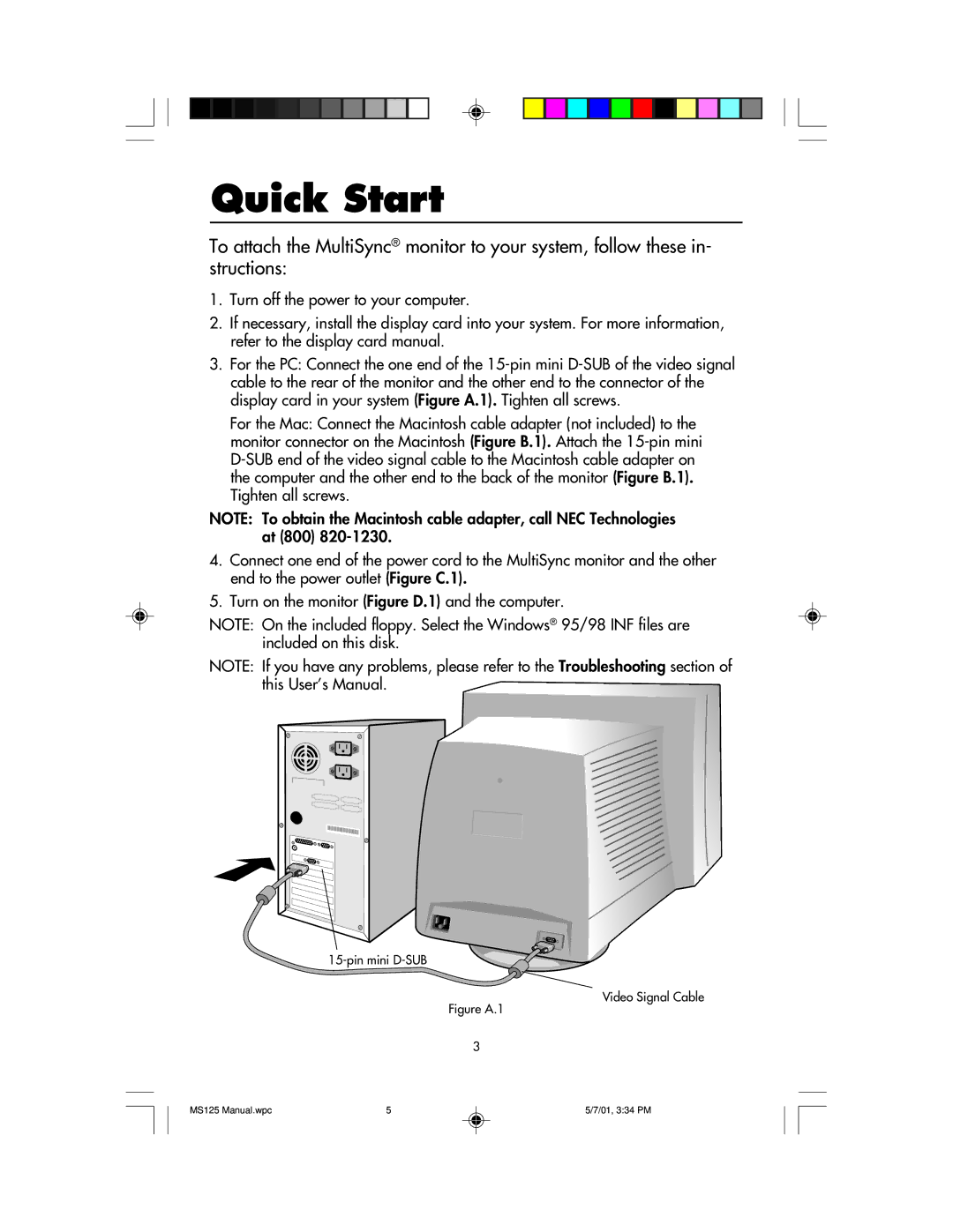 NEC MS125 manual Quick Start, Figure A.1 