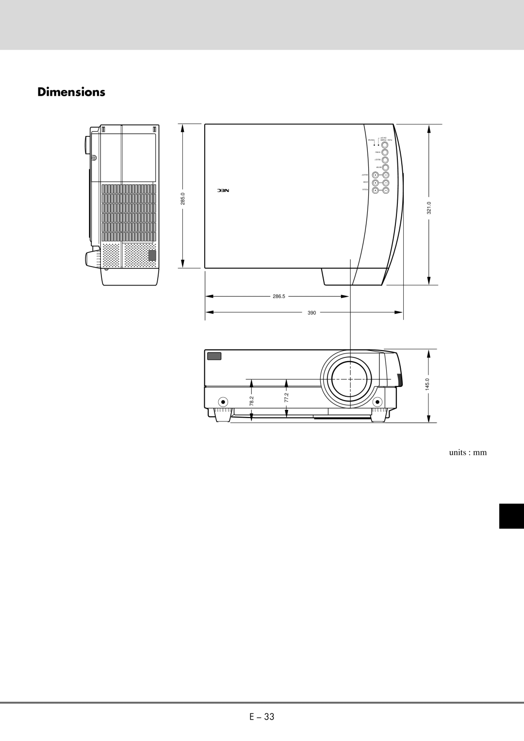 NEC MT 1020G /820G user manual Dimensions 