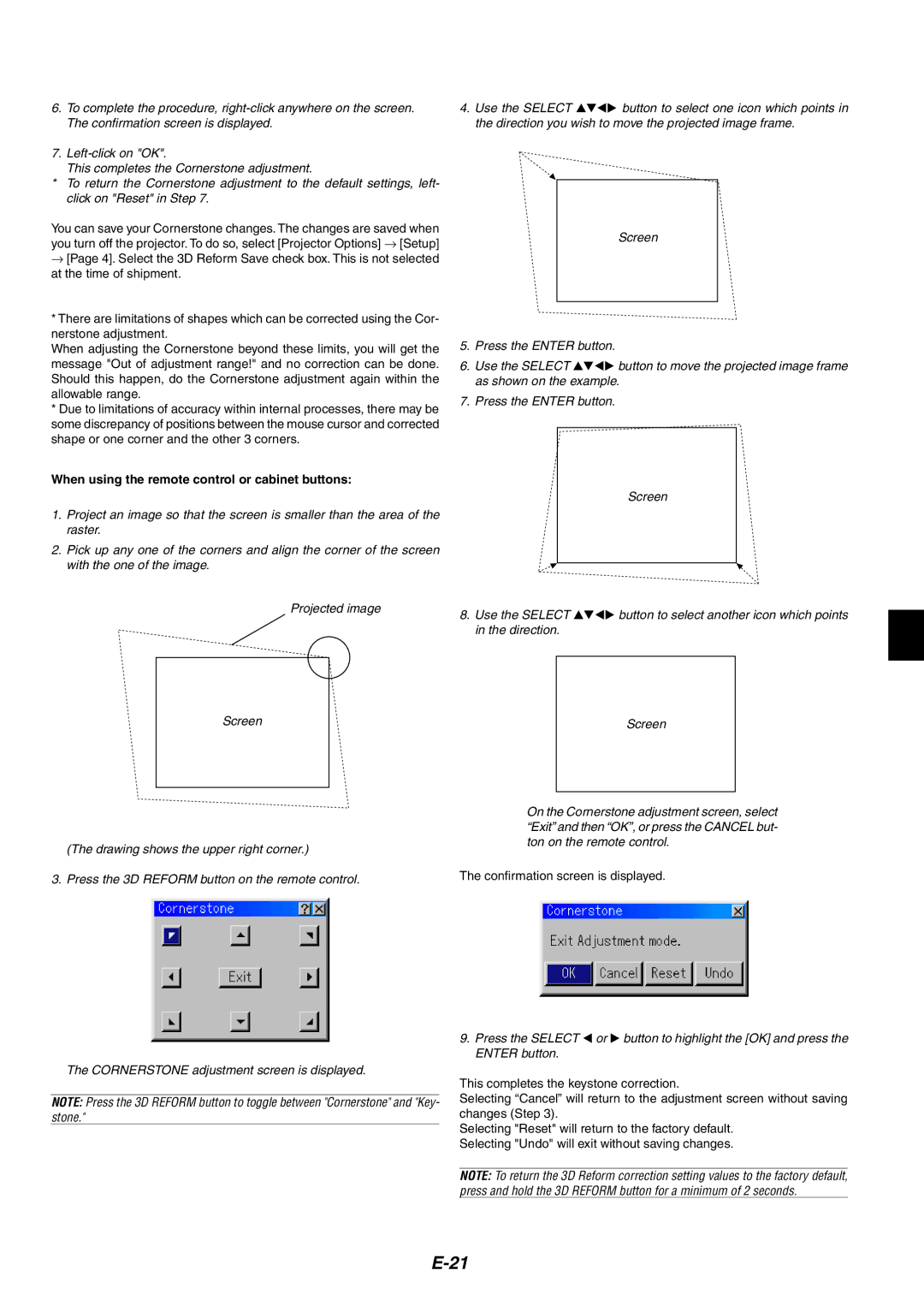 NEC MT1060 user manual When using the remote control or cabinet buttons, Confirmation screen is displayed 