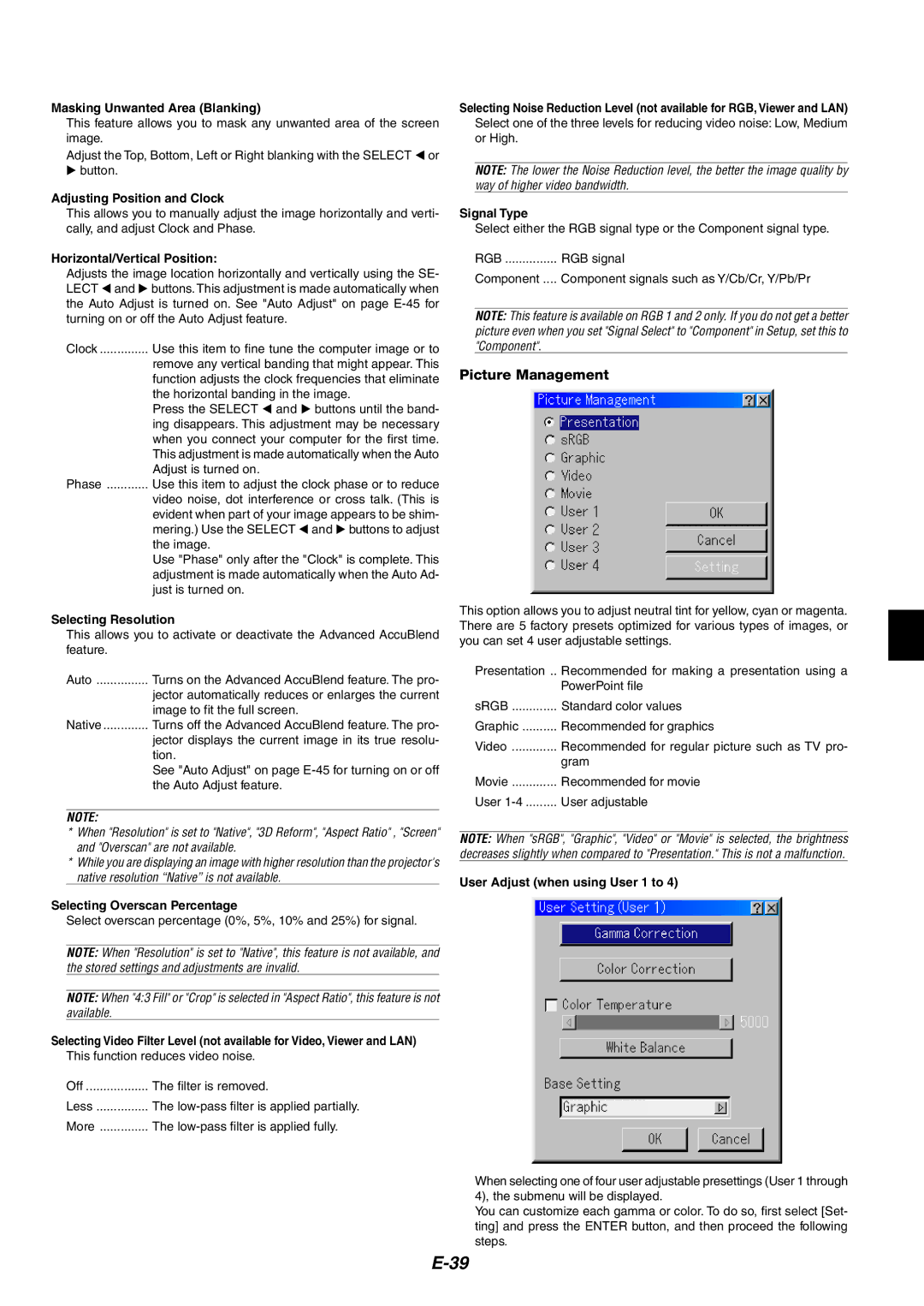 NEC MT1060 user manual Picture Management 