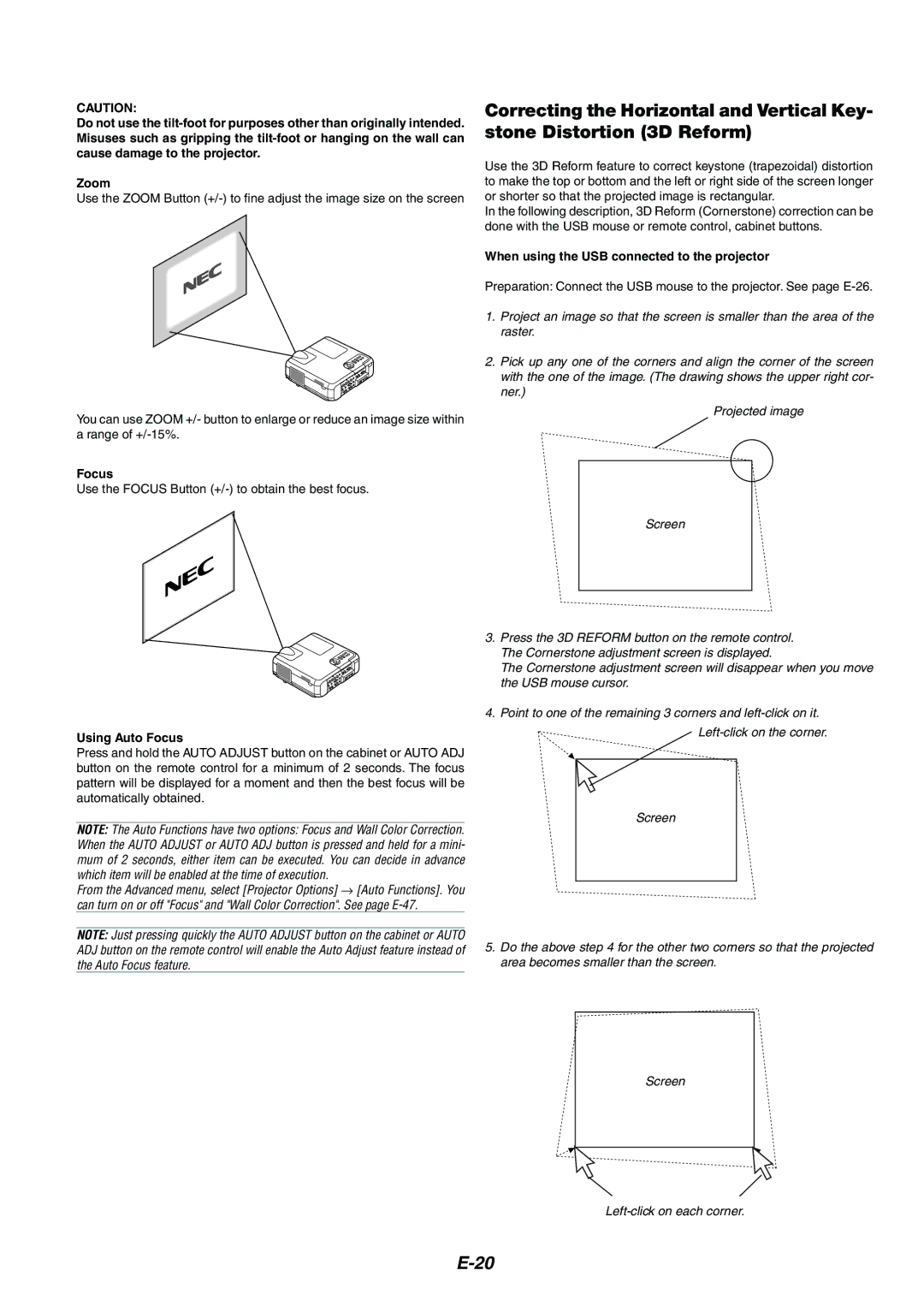 NEC MT1065/MT1060 Use the Focus Button +/- to obtain the best focus, When using the USB connected to the projector 