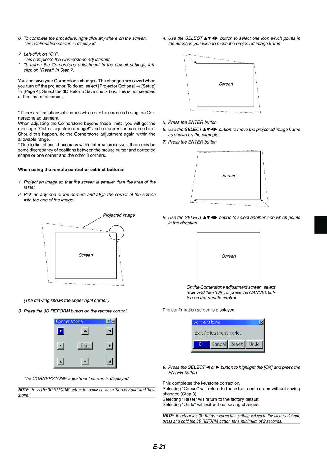 NEC MT1065/MT1060 user manual When using the remote control or cabinet buttons, Confirmation screen is displayed 