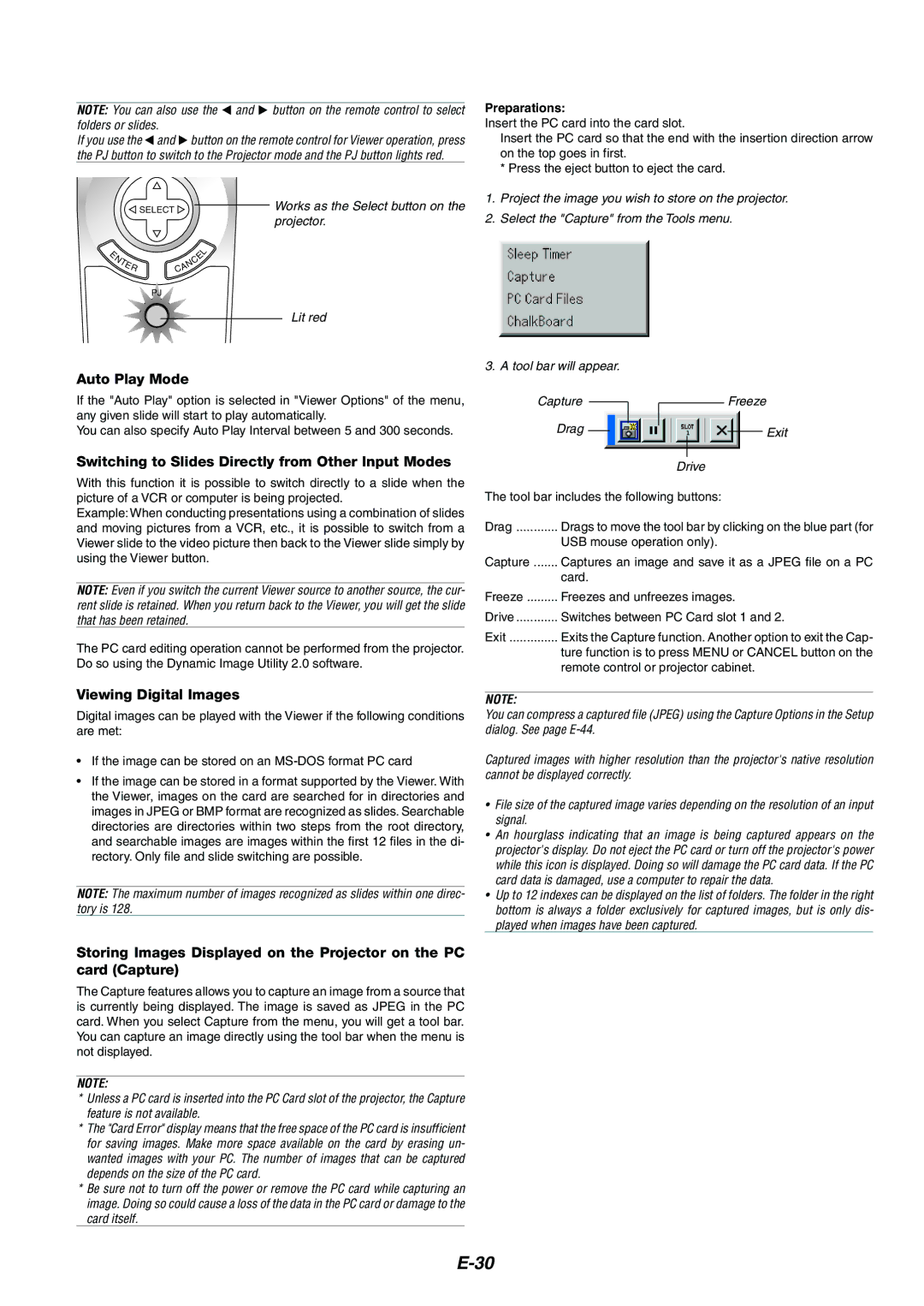 NEC MT1065/MT1060 user manual Auto Play Mode, Switching to Slides Directly from Other Input Modes, Viewing Digital Images 