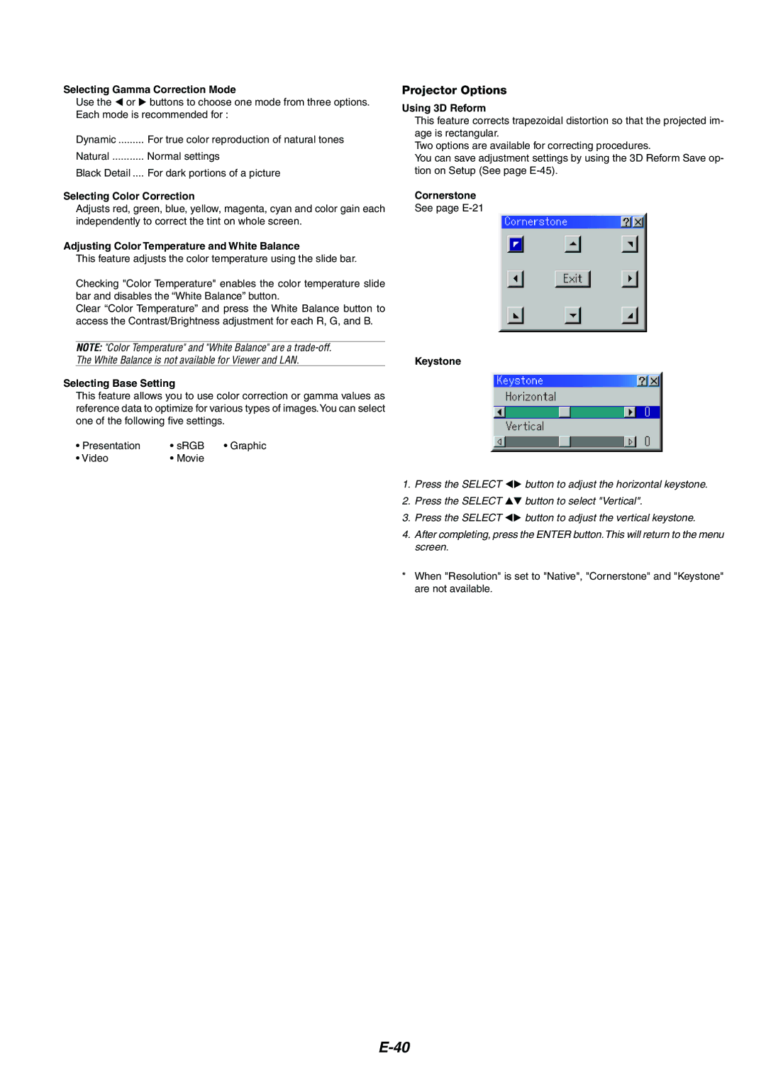 NEC MT1065/MT1060 user manual Projector Options 