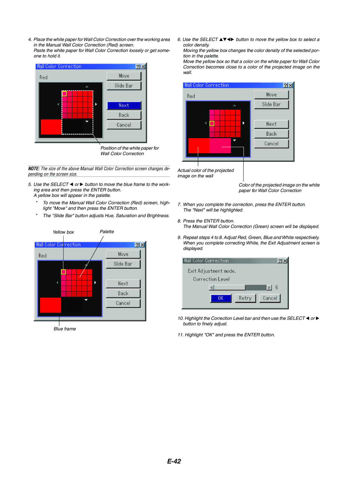 NEC MT1065/MT1060 user manual Button to move the yellow box to select a 