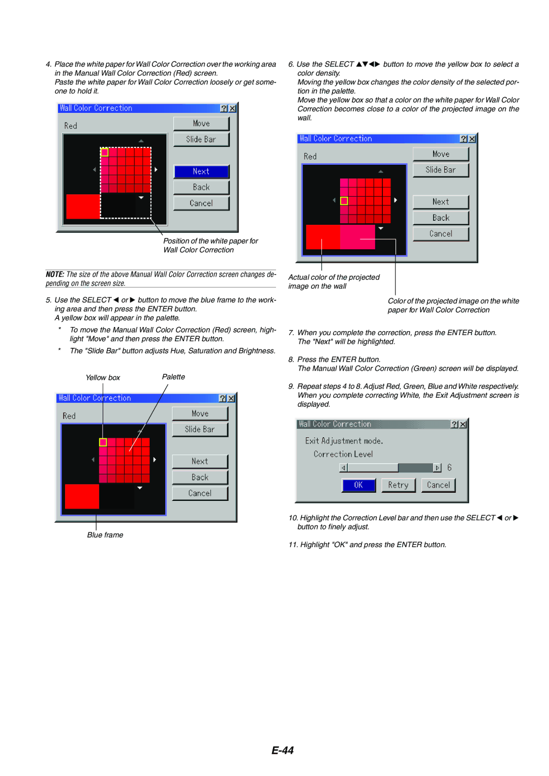 NEC MT1075/MT1065 user manual Button to move the yellow box to select a 