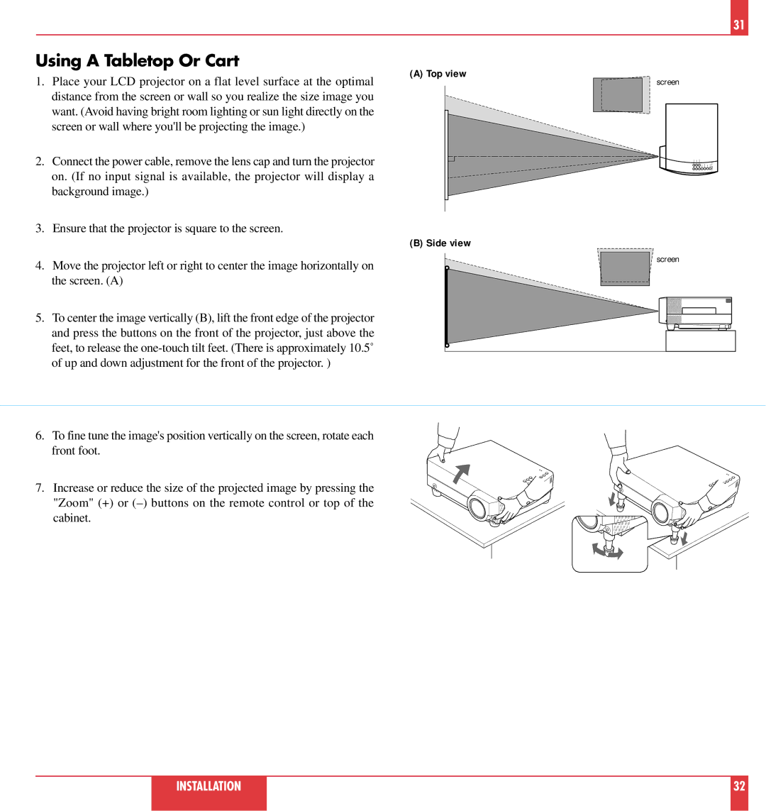 NEC MT1020, MT820 user manual Using a Tabletop Or Cart 