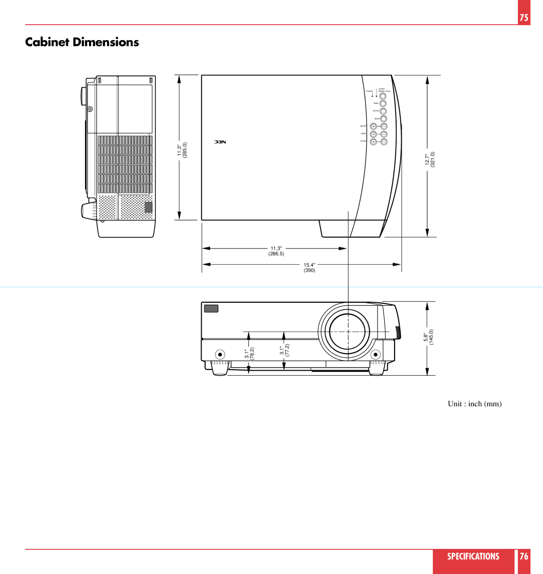 NEC MT1020, MT820 user manual Cabinet Dimensions 