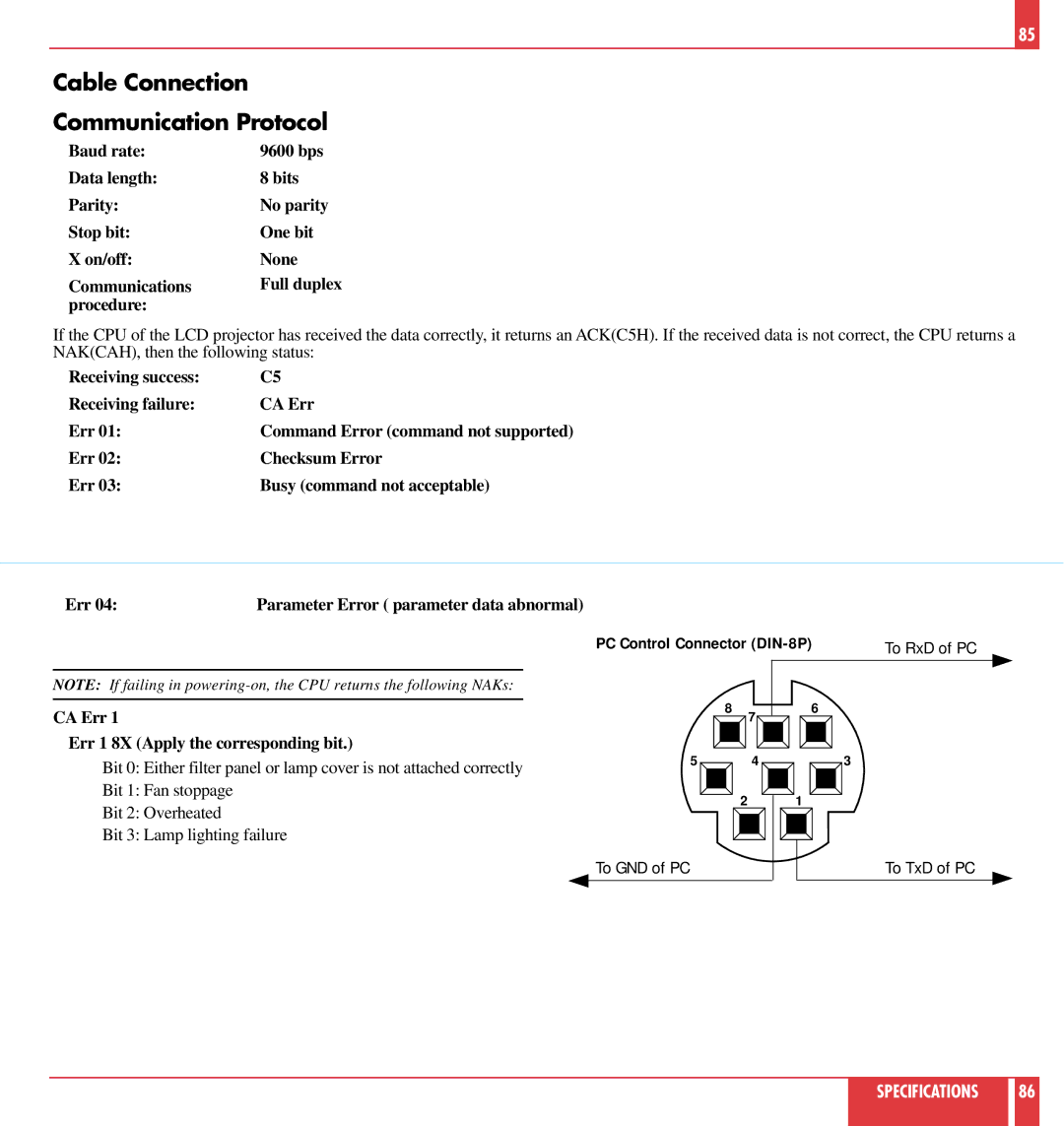 NEC MT820, MT1020 user manual Cable Connection Communication Protocol, To RxD of PC 