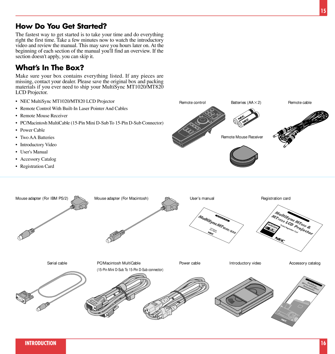 NEC MT1020, MT820 user manual How Do You Get Started?, What’s In The Box? 