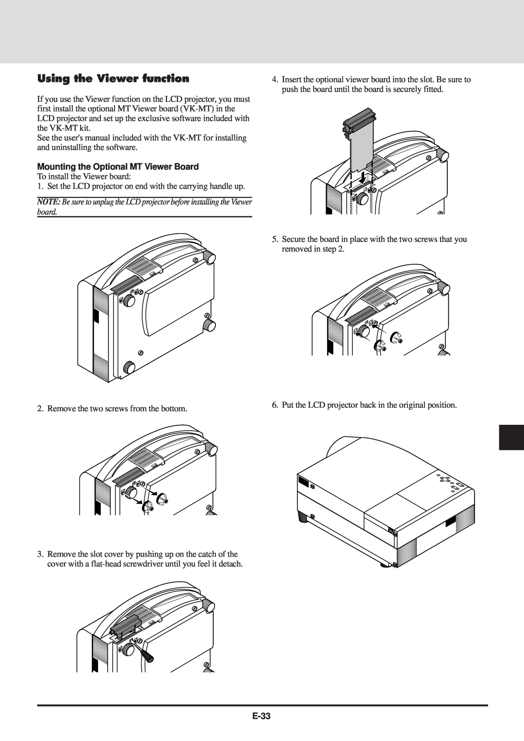 NEC MT830 user manual Using the Viewer function, E-33 