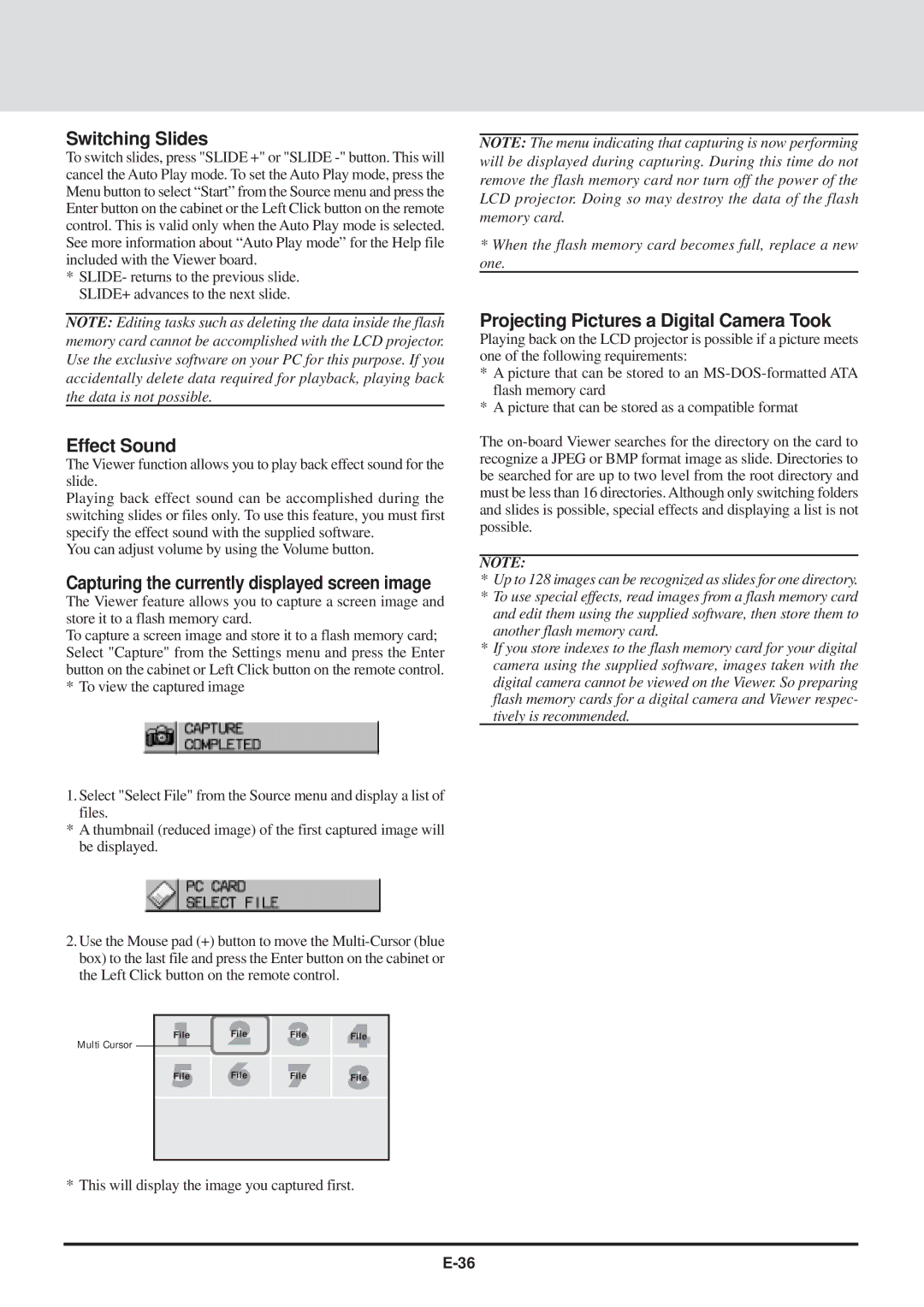 NEC MT830 user manual Switching Slides, Effect Sound, Projecting Pictures a Digital Camera Took 