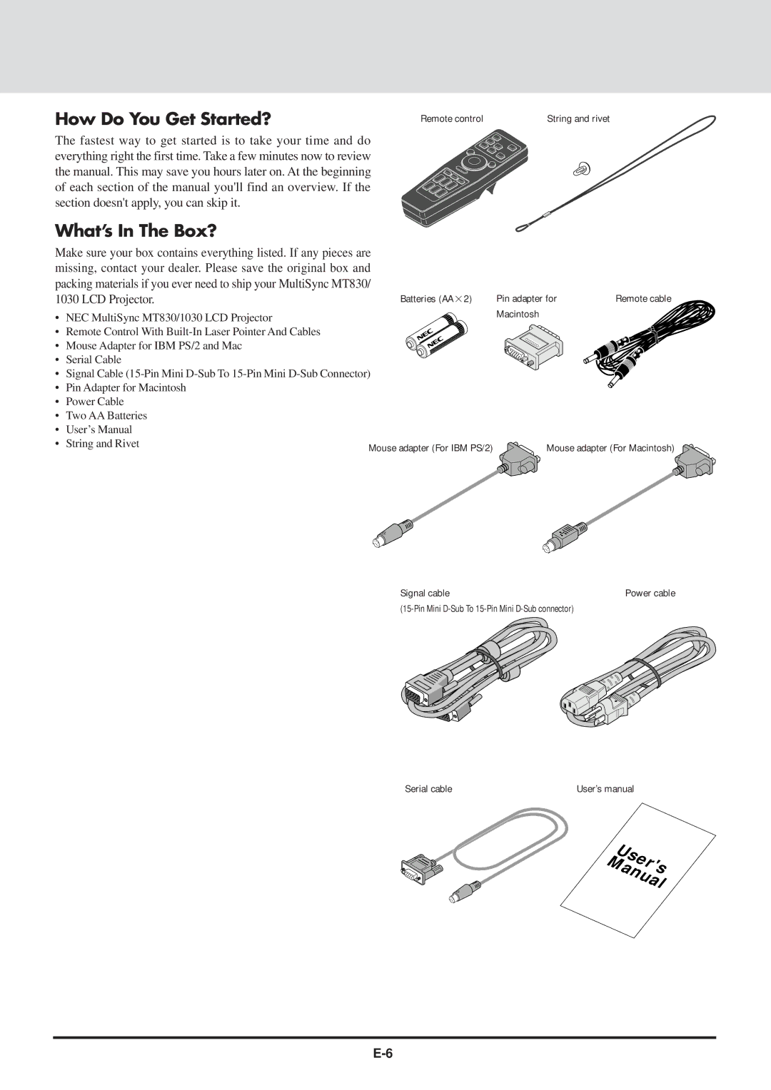 NEC MT830 user manual How Do You Get Started?, What’s In The Box? 