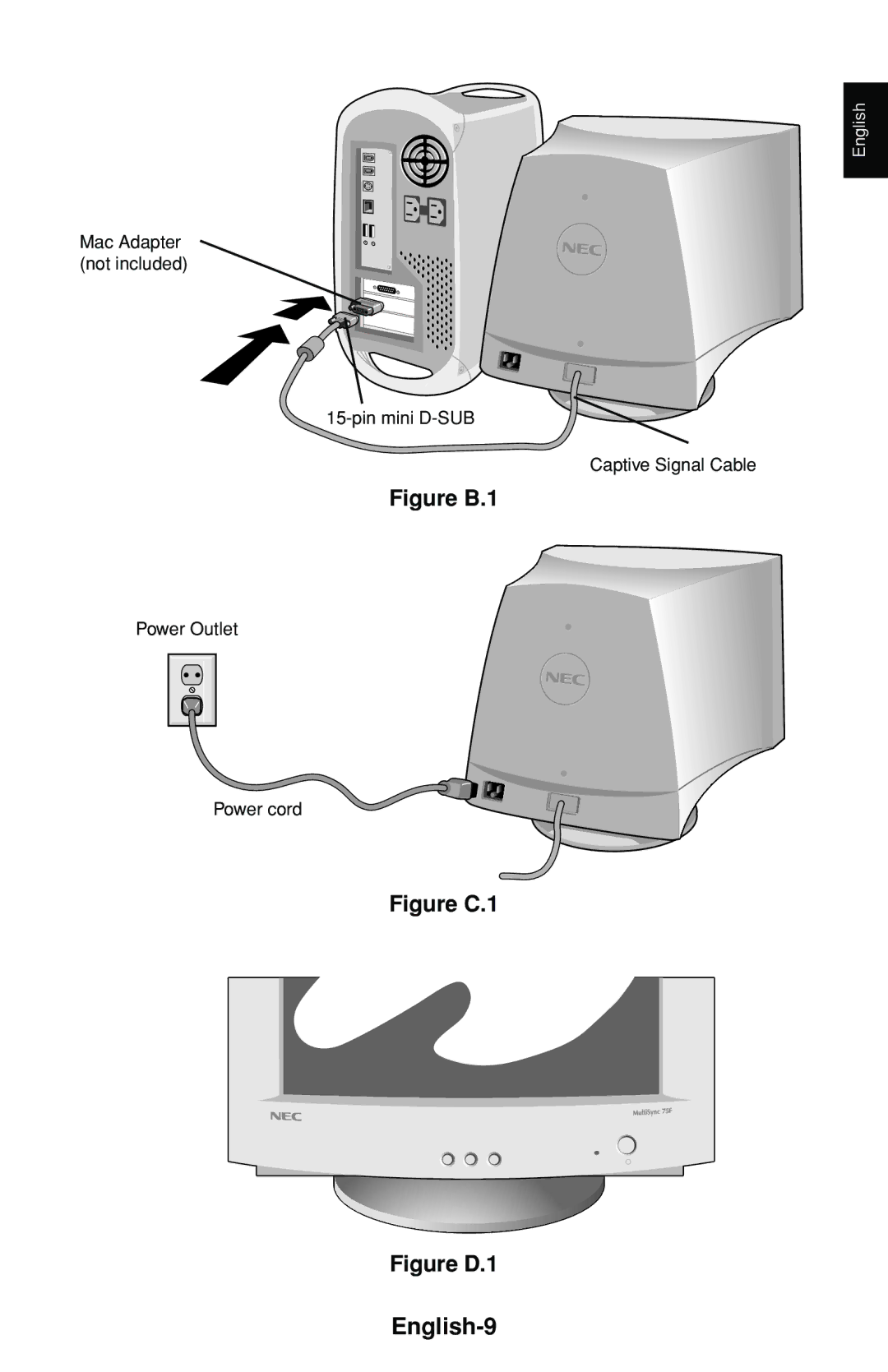 NEC MultiSync 75F user manual English-9, Figure B.1 