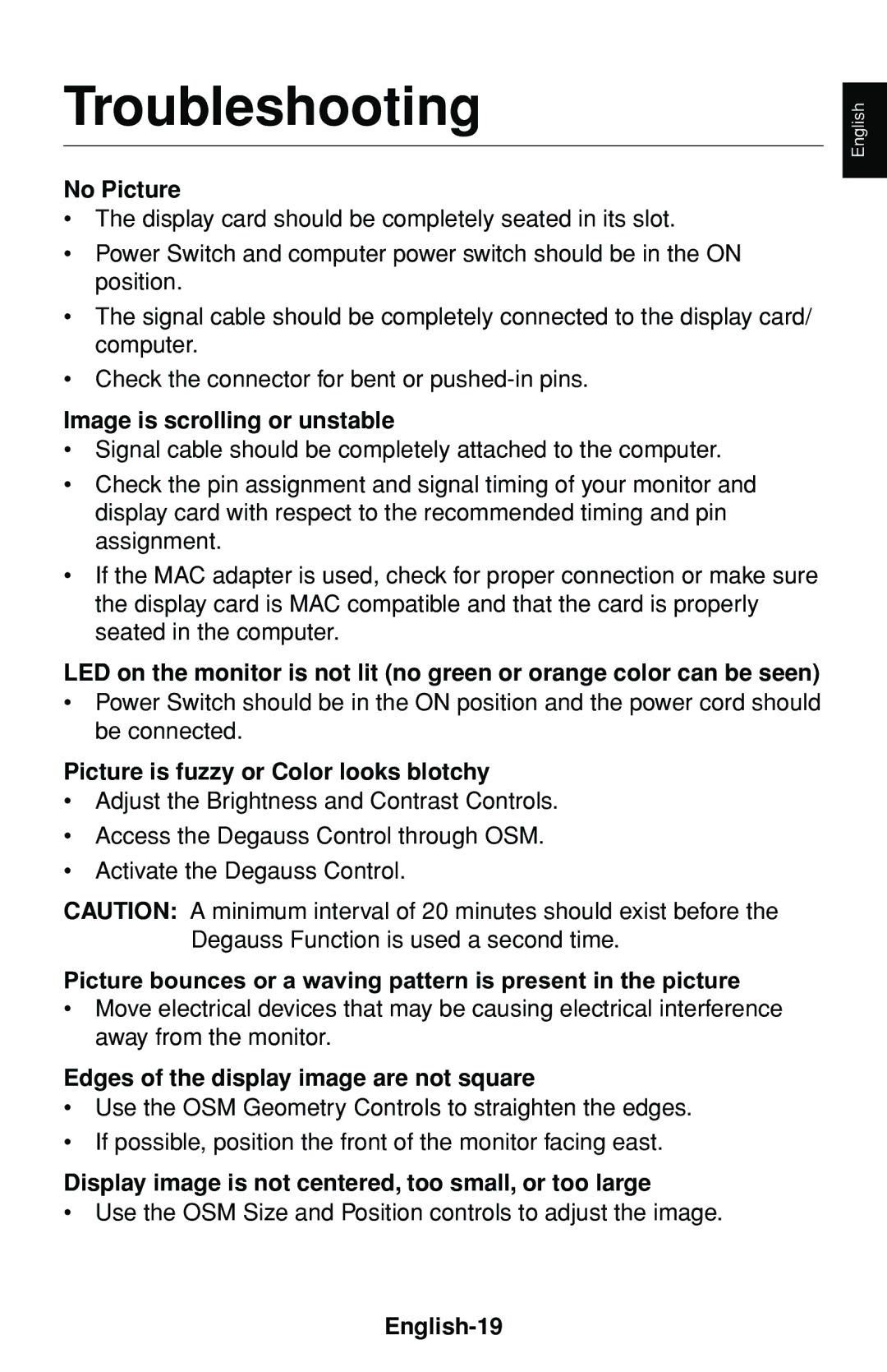 NEC MultiSync 75F user manual Troubleshooting 