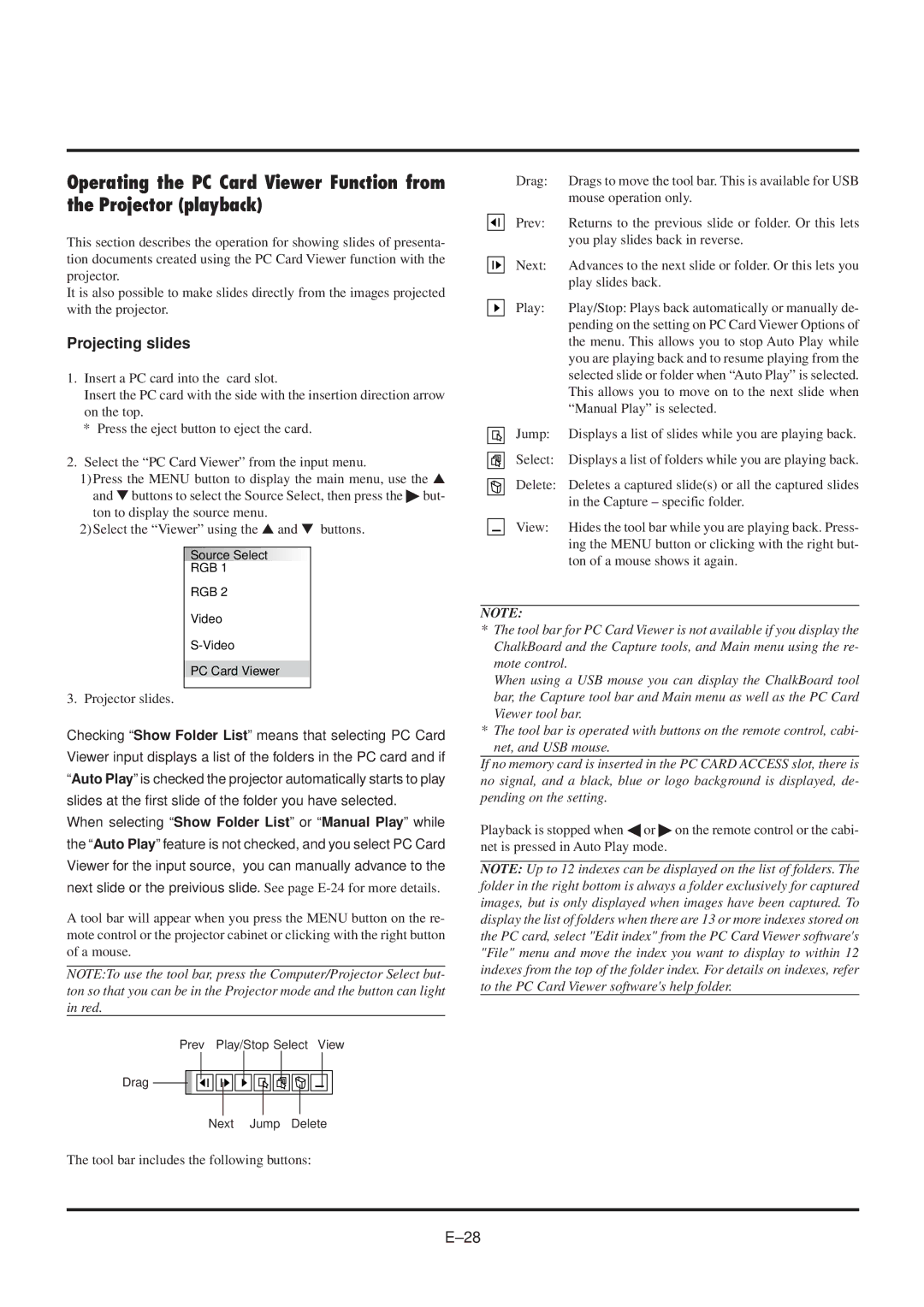 NEC MultiSync MT840 user manual Projecting slides, Play 