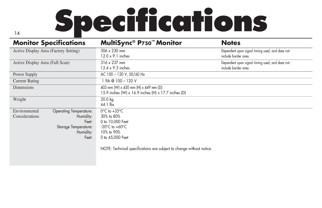 NEC MultiSync P750 user manual Power Supply 