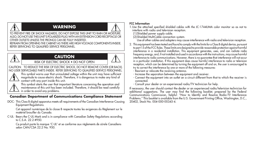 NEC MultiSync P750 user manual Canadian Department of Communications Compliance Statement 