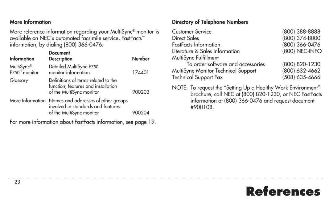 NEC MultiSync P750 user manual References 