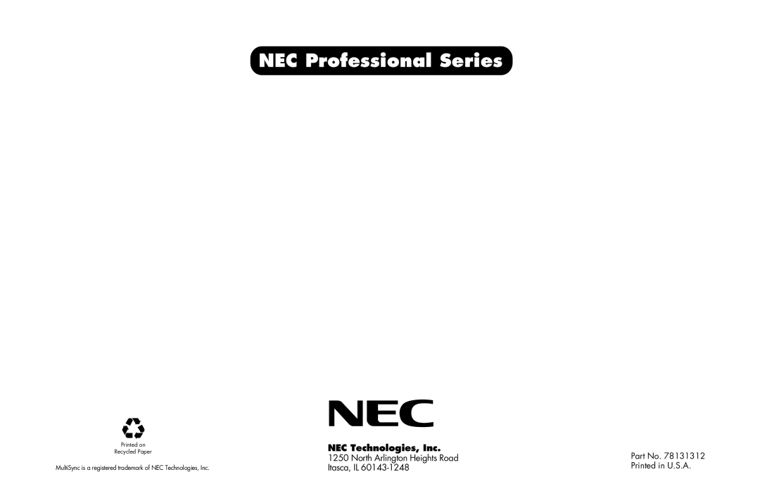 NEC MultiSync P750 user manual NEC Technologies, Inc 