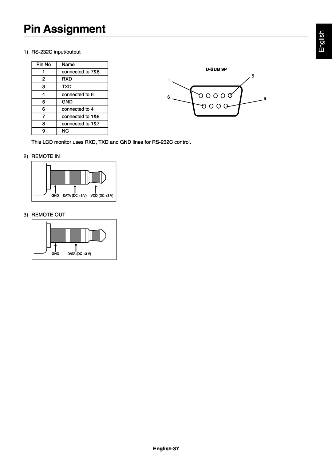 NEC MULTISYNC X462HB user manual Pin Assignment, English-37 