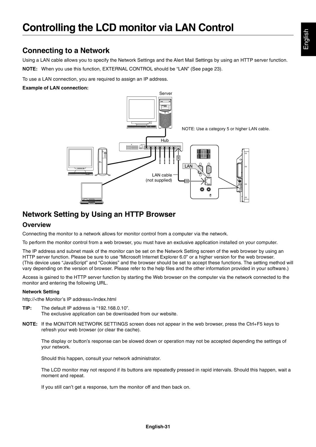 NEC MULTISYNC X462HB user manual Controlling the LCD monitor via LAN Control, Connecting to a Network, Overview 