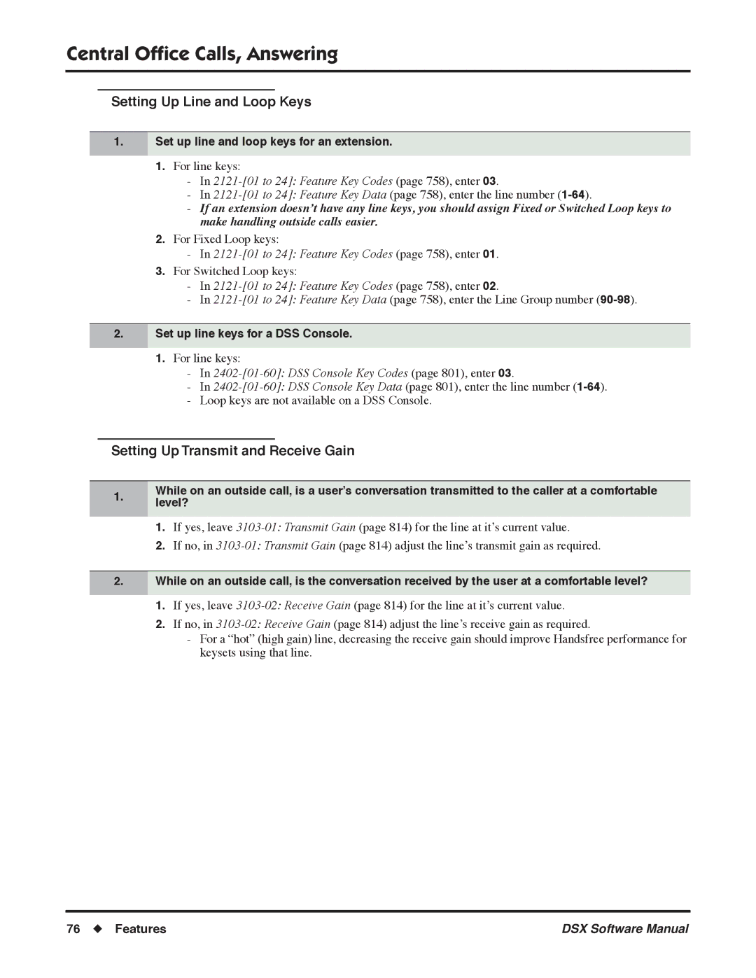 NEC N 1093100, P Setting Up Line and Loop Keys, Setting Up Transmit and Receive Gain, Set up line keys for a DSS Console 