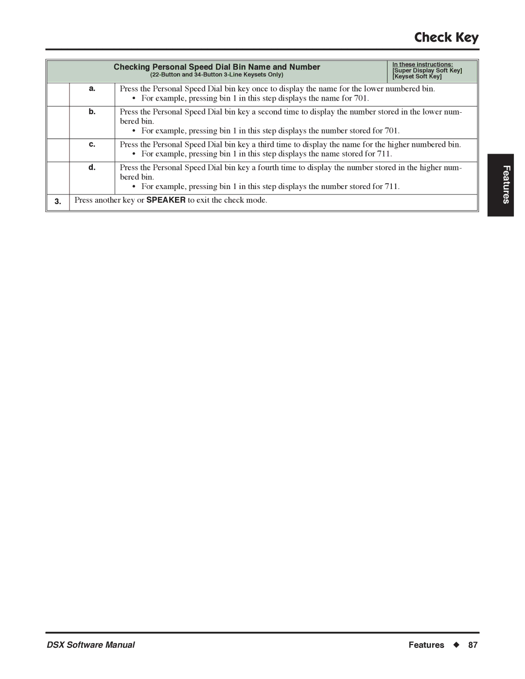 NEC N 1093100 software manual Checking Personal Speed Dial Bin Name and Number 