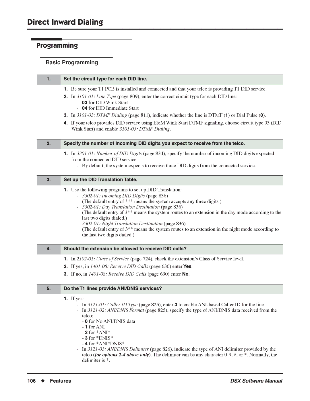 NEC N 1093100, P software manual Set the circuit type for each did line, Set up the did Translation Table 