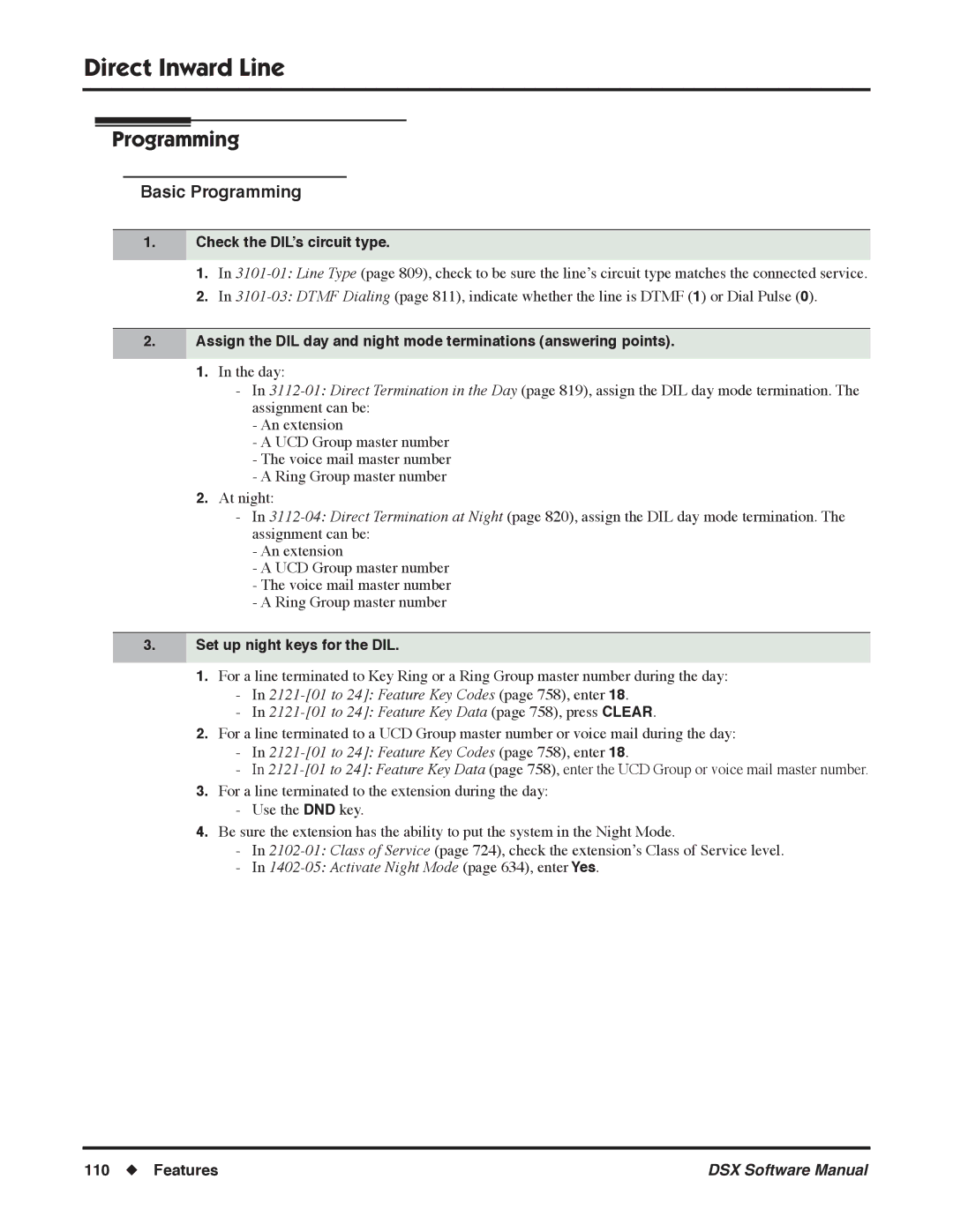 NEC N 1093100, P Check the DIL’s circuit type, Set up night keys for the DIL, Activate Night Mode page 634, enter Yes 