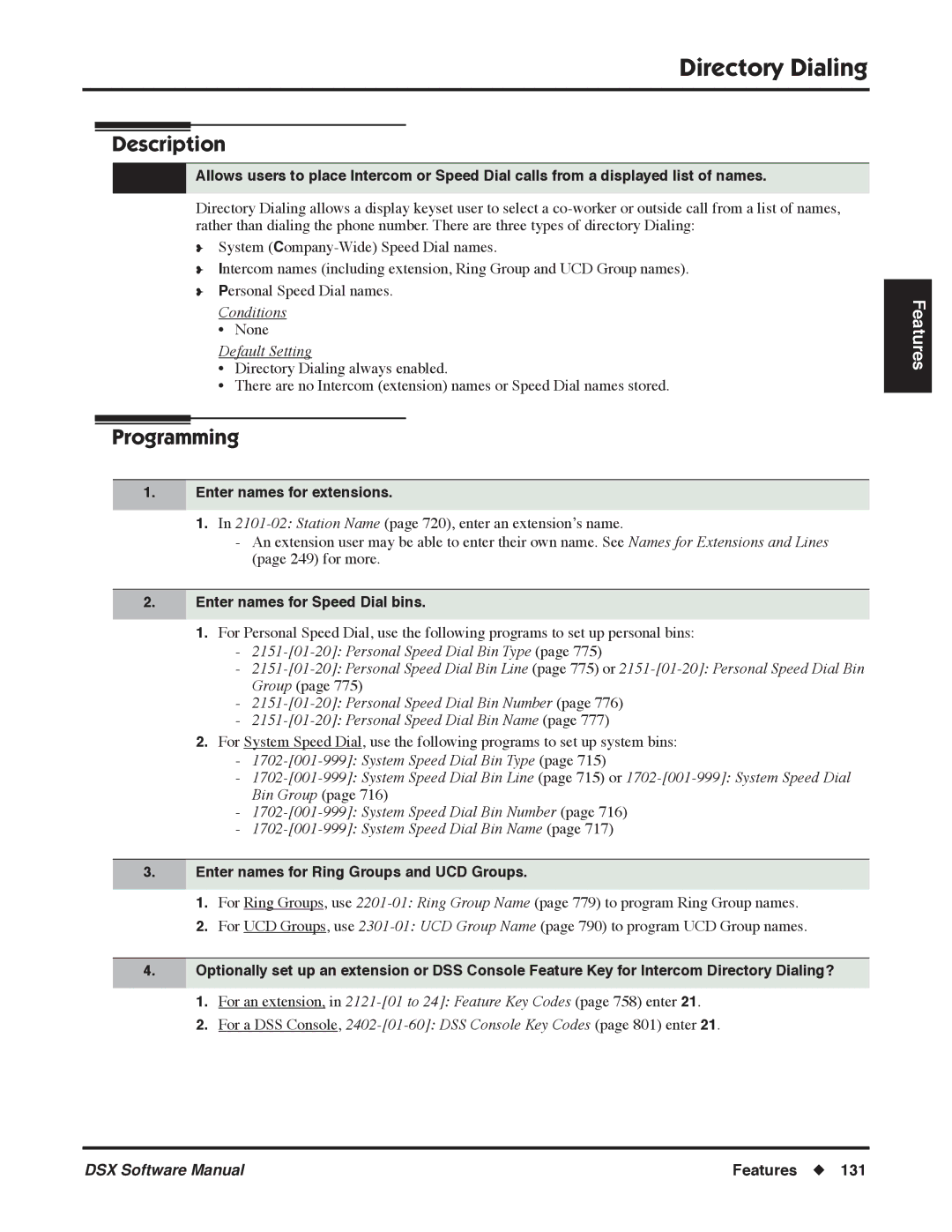 NEC P, N 1093100 software manual Directory Dialing, Enter names for extensions, Enter names for Speed Dial bins 