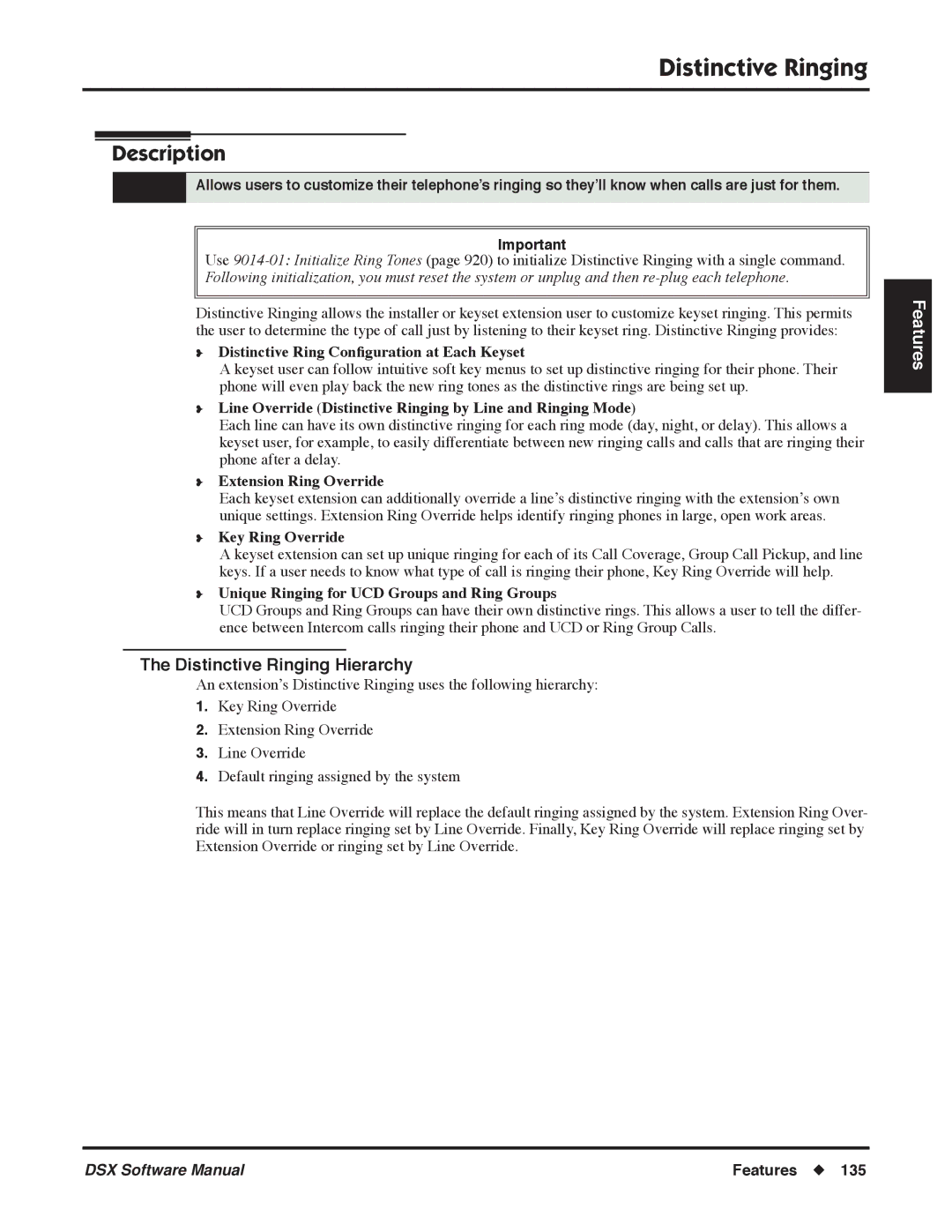 NEC P, N 1093100 software manual Distinctive Ringing Hierarchy 