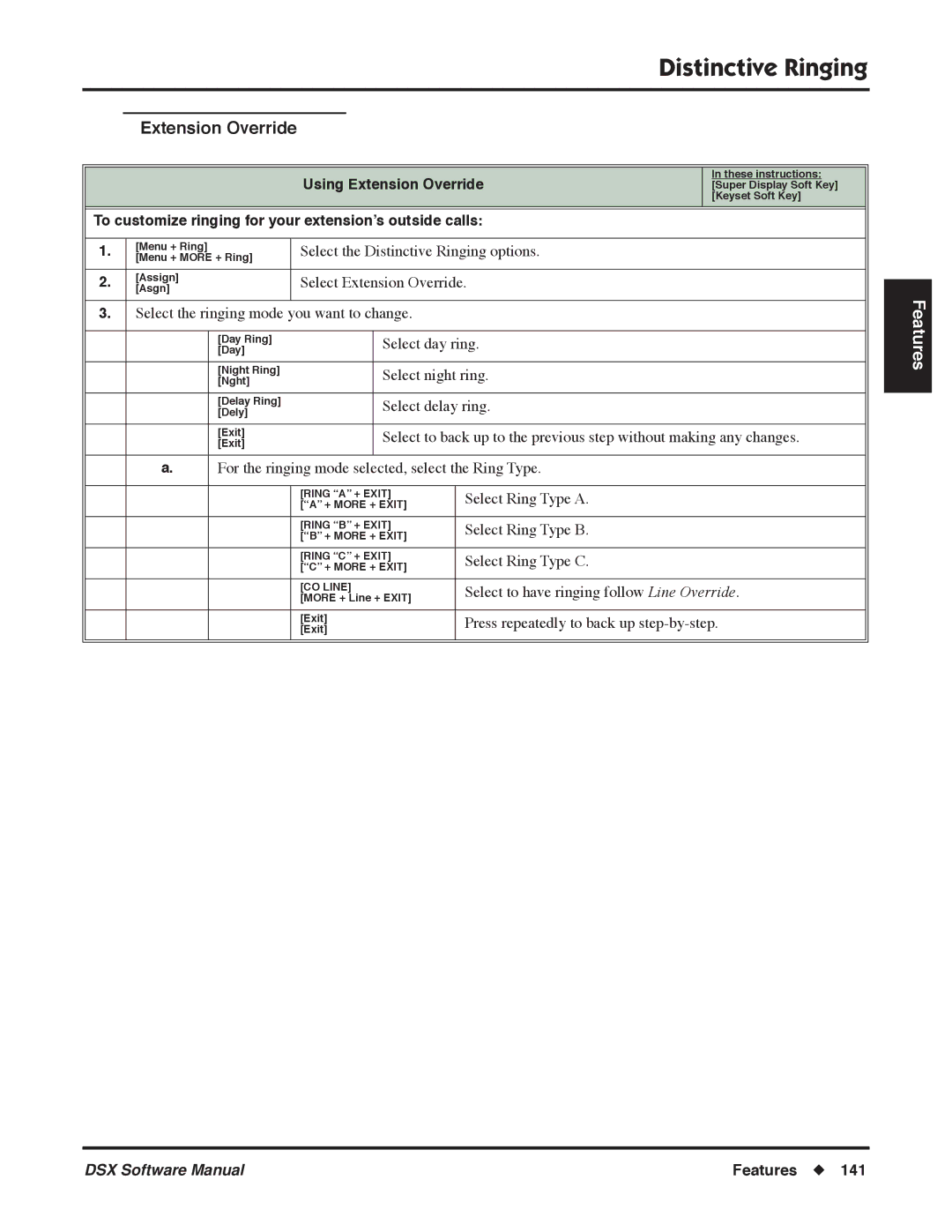 NEC P, N 1093100 software manual Using Extension Override, To customize ringing for your extension’s outside calls 