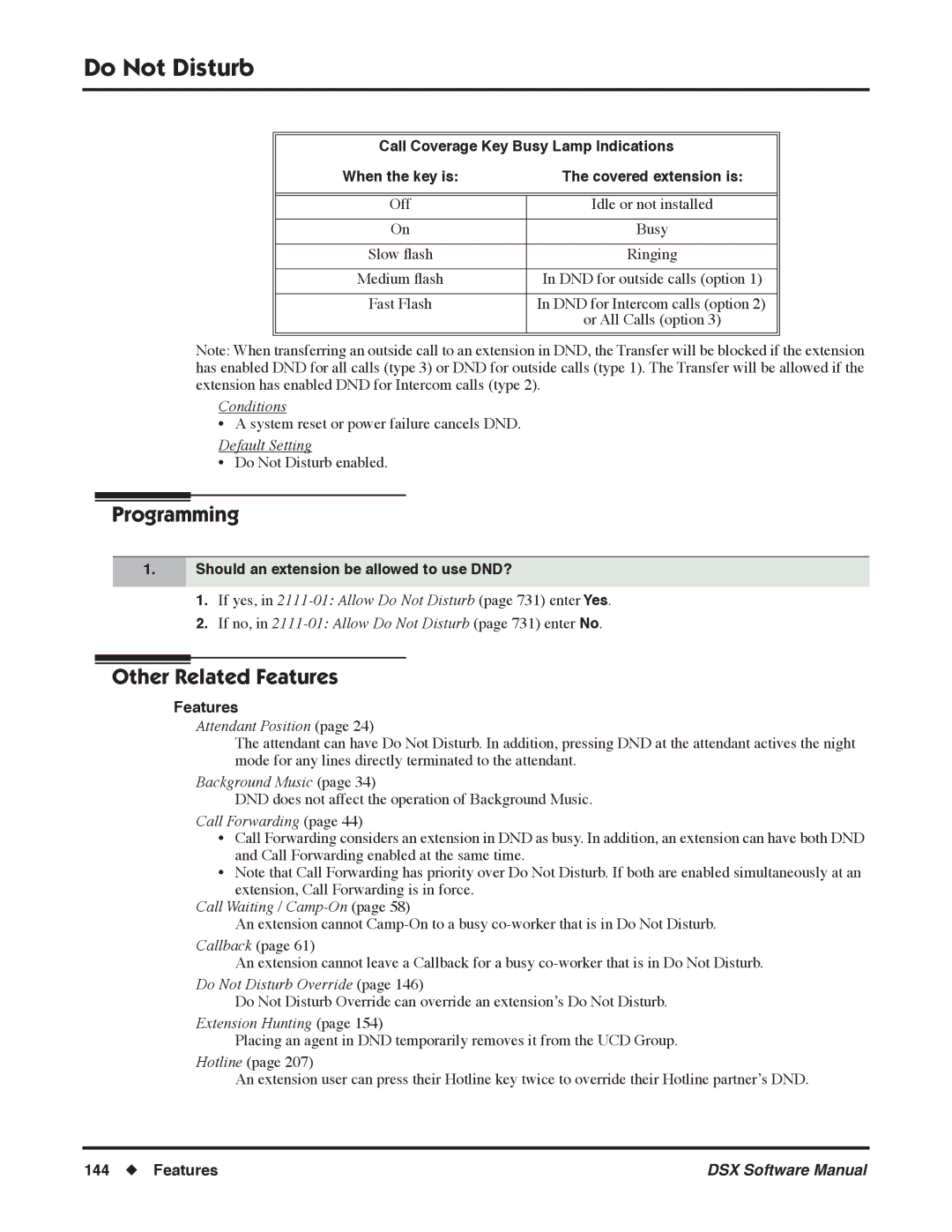 NEC N 1093100, P Call Coverage Key Busy Lamp Indications, Should an extension be allowed to use DND?, Background Music 