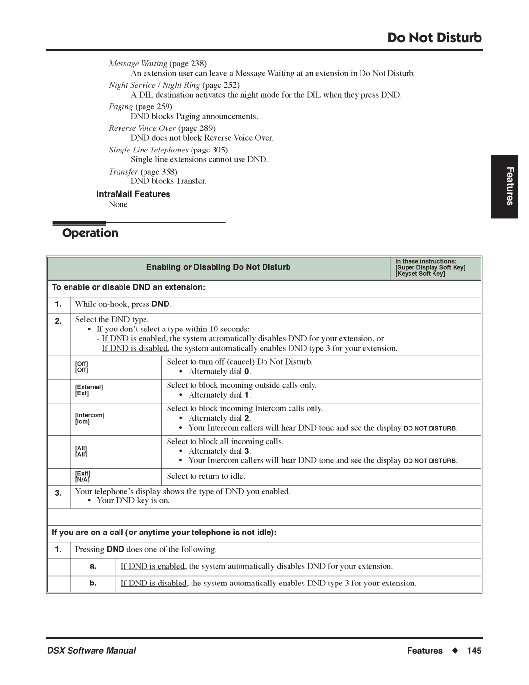 NEC P, N 1093100 software manual Enabling or Disabling Do Not Disturb, To enable or disable DND an extension 