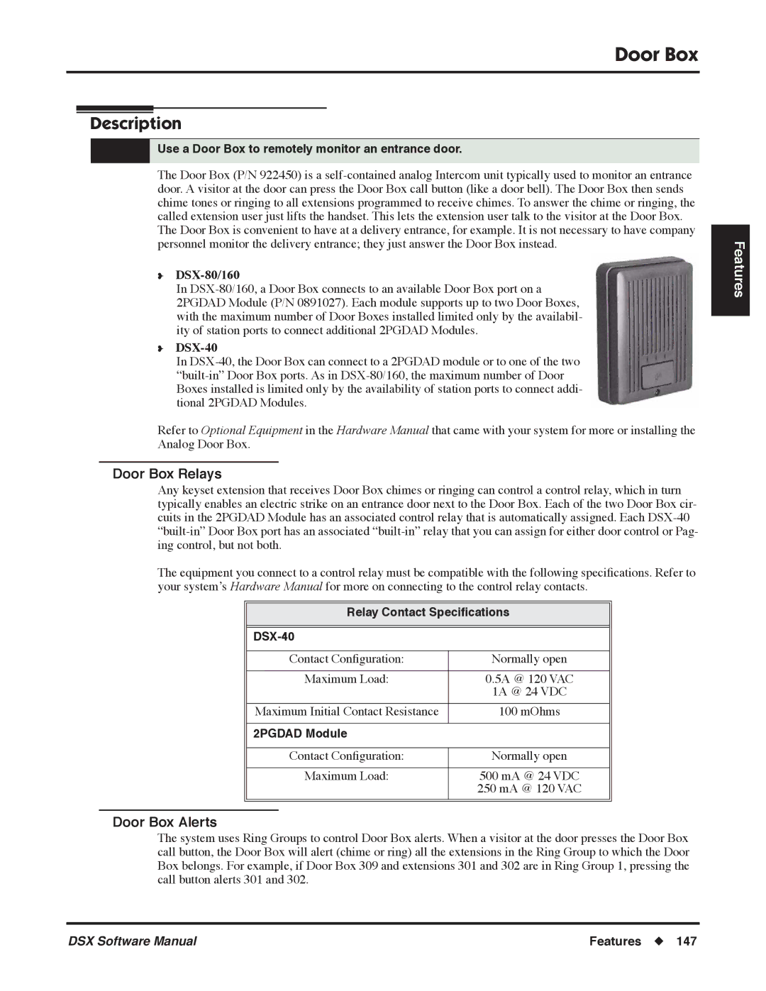 NEC P, N 1093100 software manual Door Box Relays, Door Box Alerts 