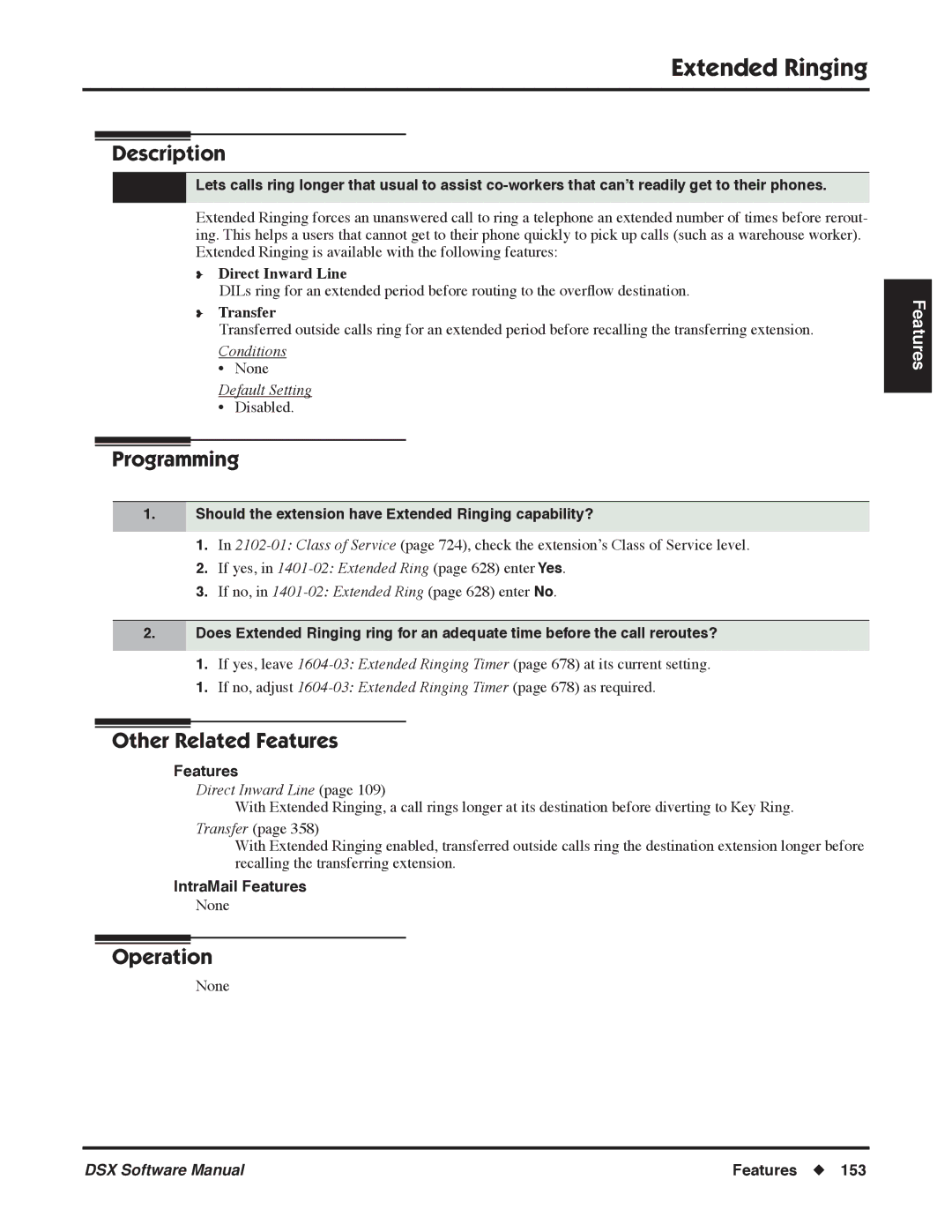 NEC P, N 1093100 software manual Direct Inward Line, Transfer, Should the extension have Extended Ringing capability? 