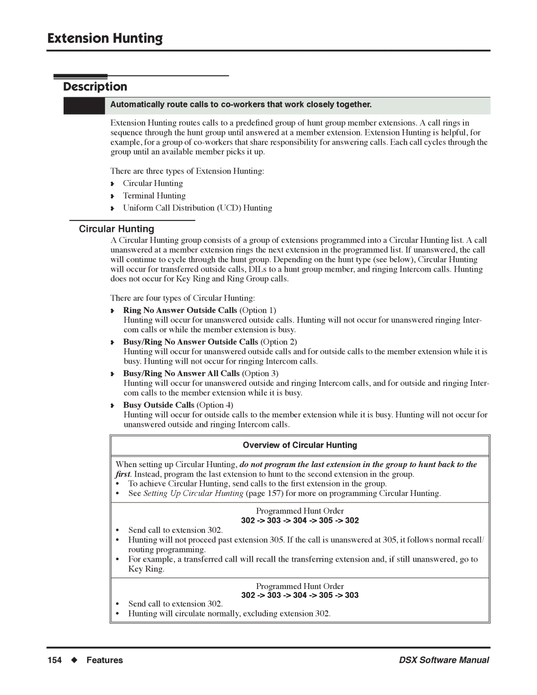 NEC N 1093100, P software manual Extension Hunting, Overview of Circular Hunting, 302 303 304 305 