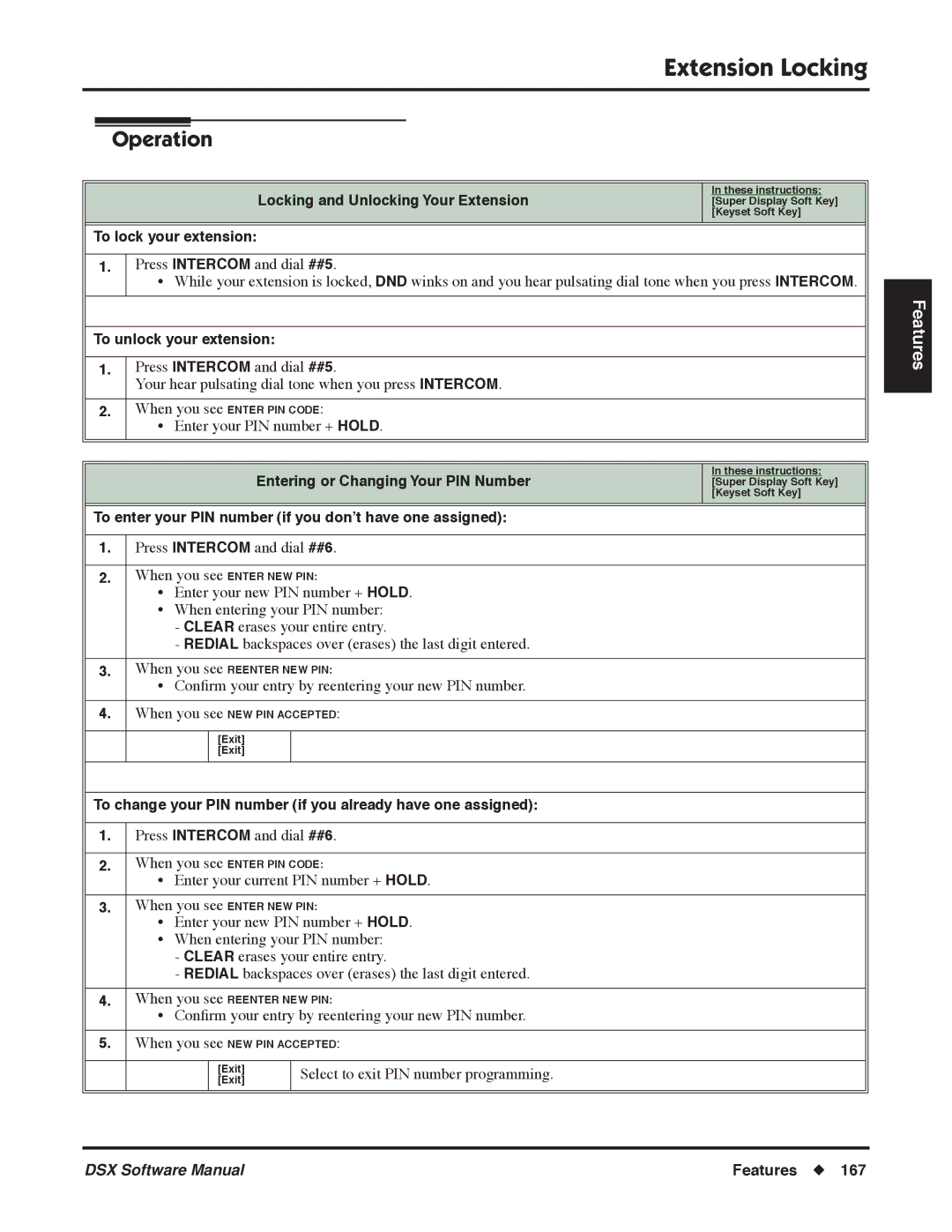 NEC N 1093100 software manual To lock your extension, To unlock your extension, Entering or Changing Your PIN Number 