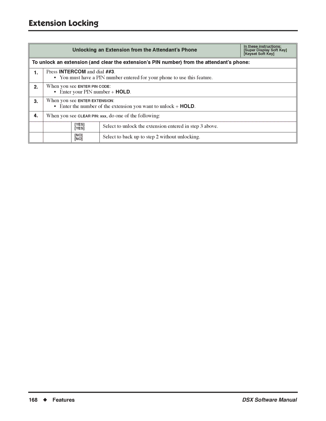 NEC N 1093100 software manual Unlocking an Extension from the Attendant’s Phone 