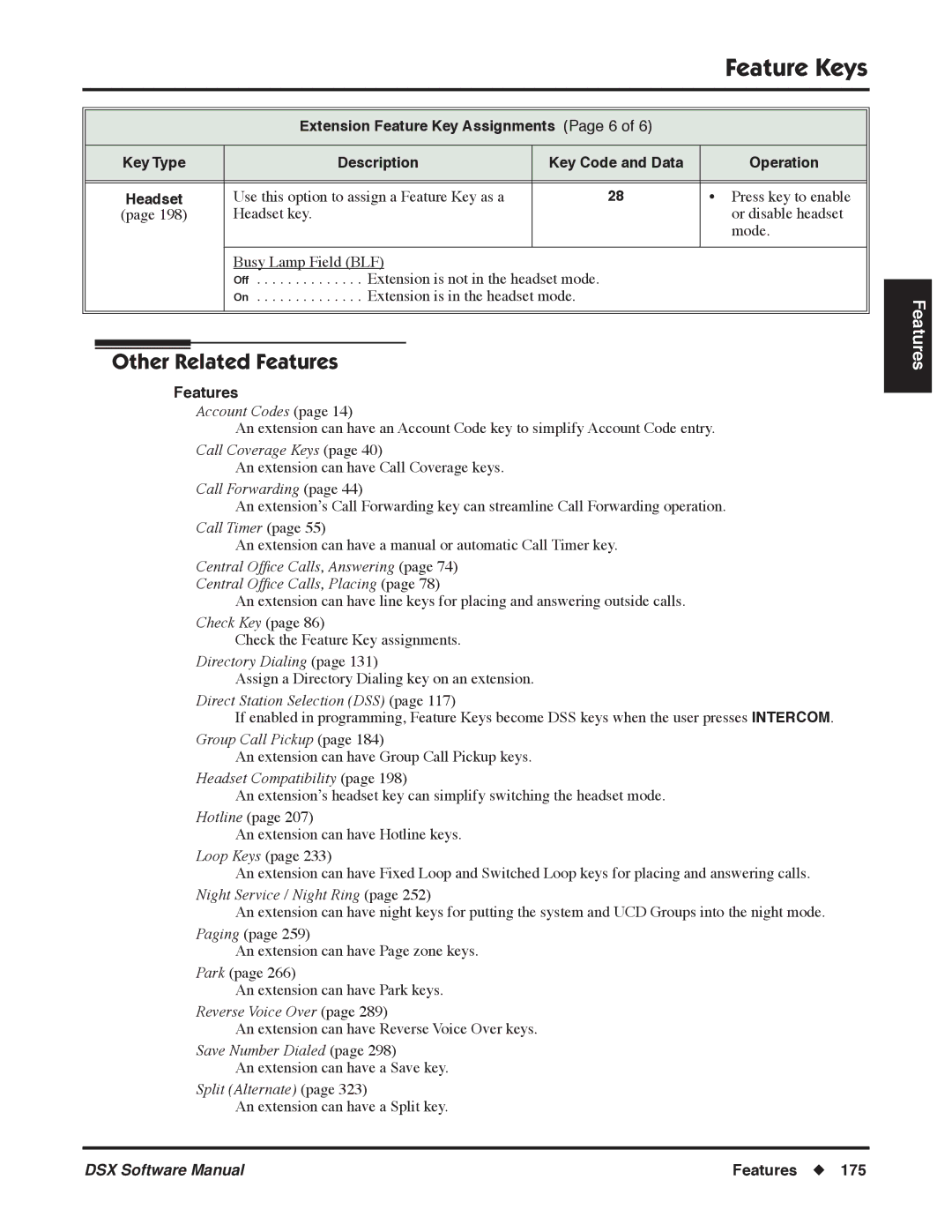 NEC P, N 1093100 software manual Headset, Check Key, Direct Station Selection DSS 