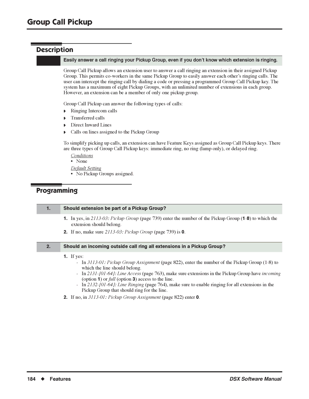 NEC N 1093100 software manual Group Call Pickup, Should extension be part of a Pickup Group? 