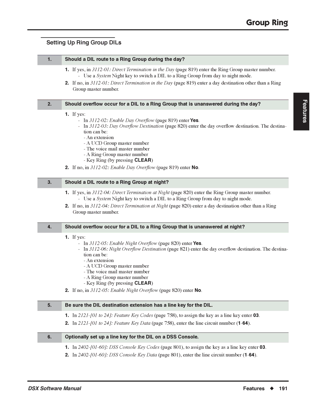 NEC P, N 1093100 software manual Setting Up Ring Group DILs, Should a DIL route to a Ring Group during the day? 