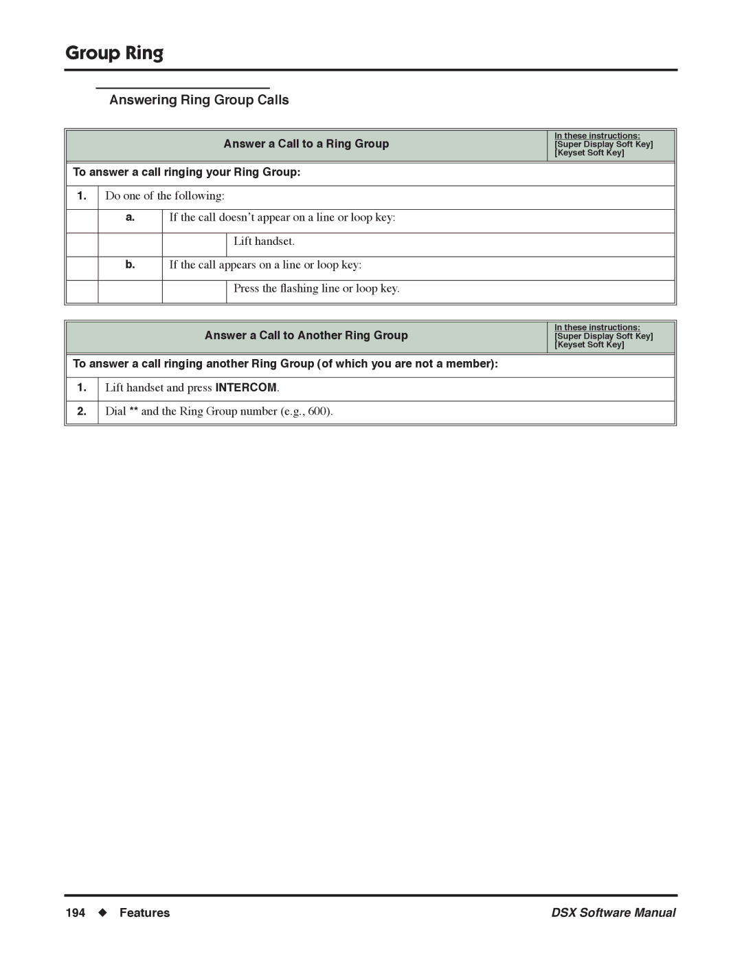 NEC N 1093100, P Answering Ring Group Calls, Answer a Call to a Ring Group, To answer a call ringing your Ring Group 