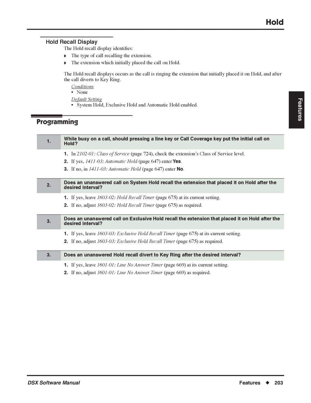 NEC P, N 1093100 software manual Hold Recall Display, Conditions 