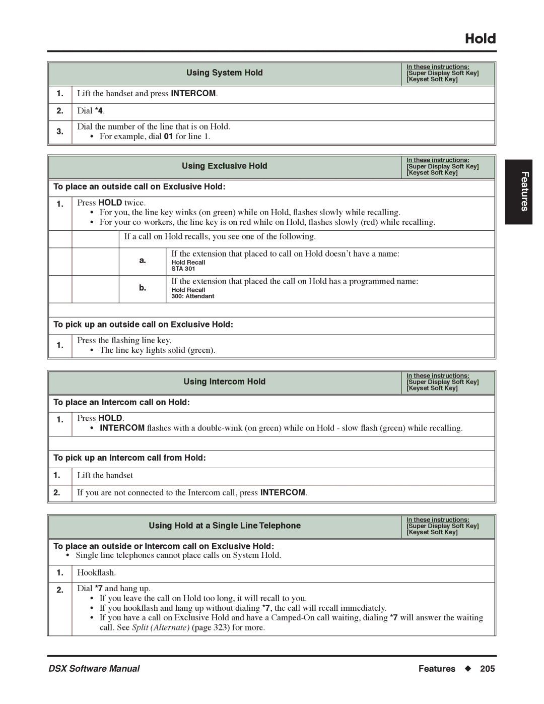 NEC P, N 1093100 software manual To place an outside call on Exclusive Hold, To pick up an outside call on Exclusive Hold 